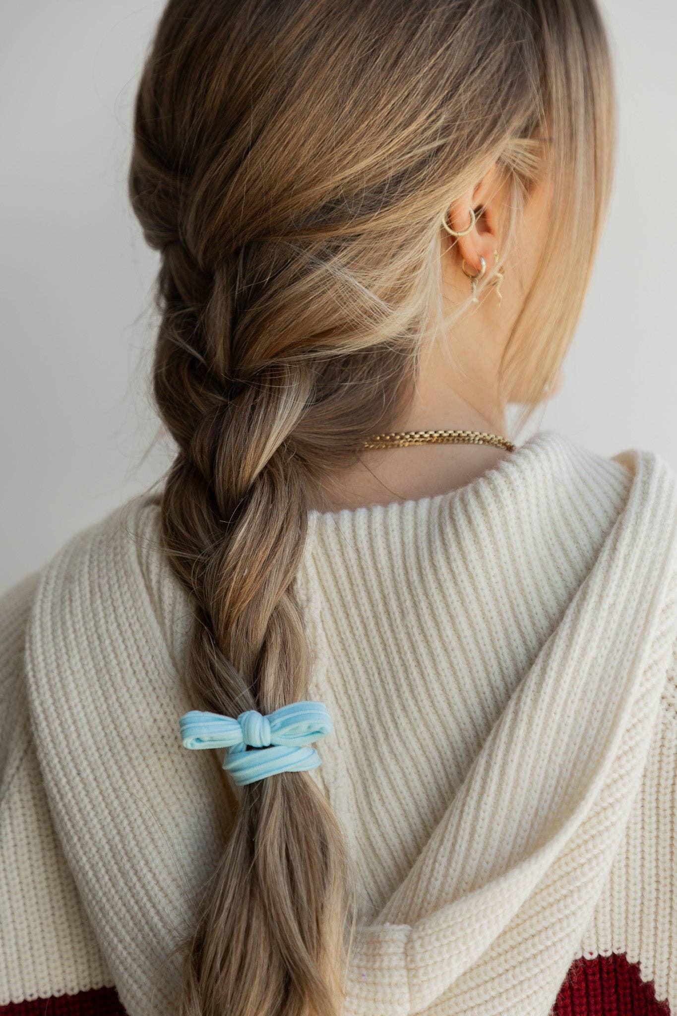 BOW SLICK BACK HAIR TIES: DUSTY BLUE
