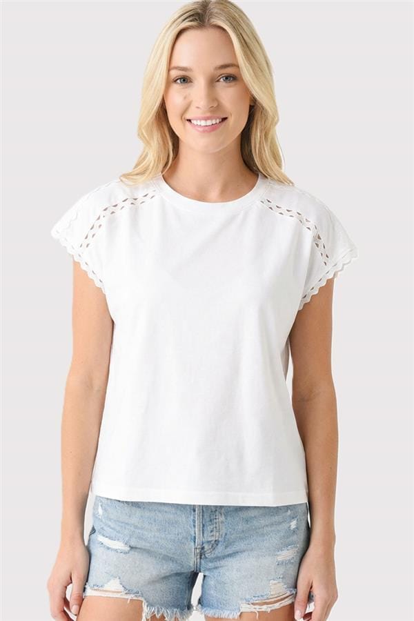 White Ric Rac Trim Shoulder Top