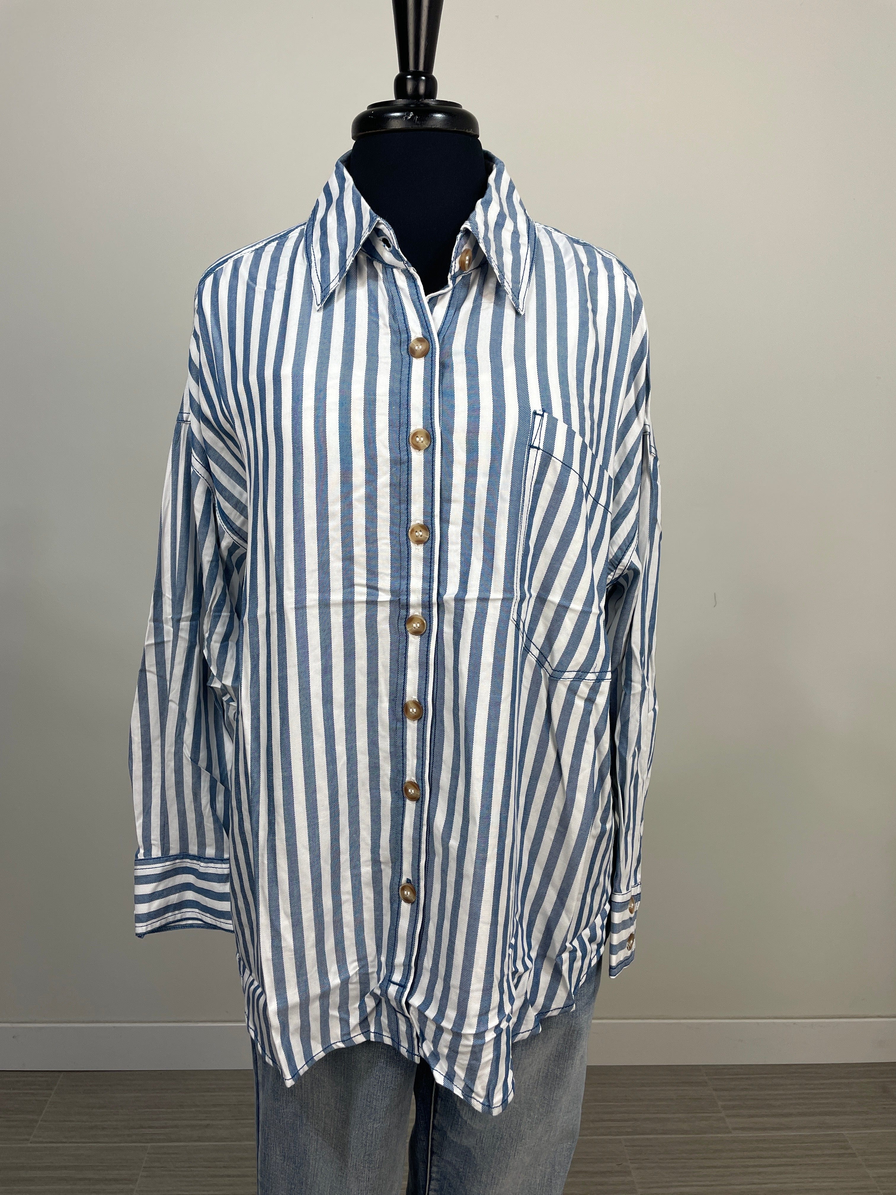 Blue Stripe Collared Button Down Shirt