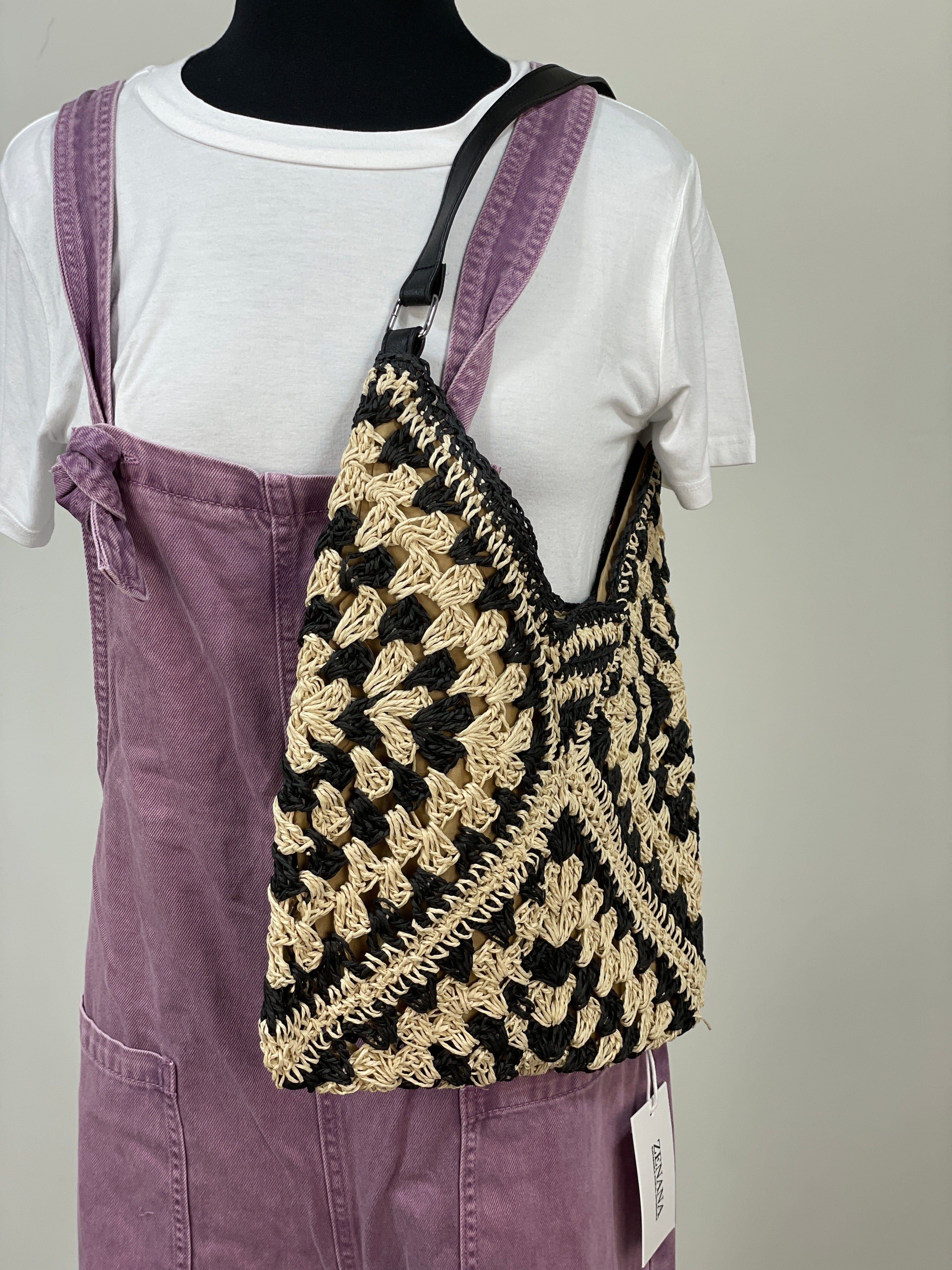 Black & Ivory Woven Crochet Bag