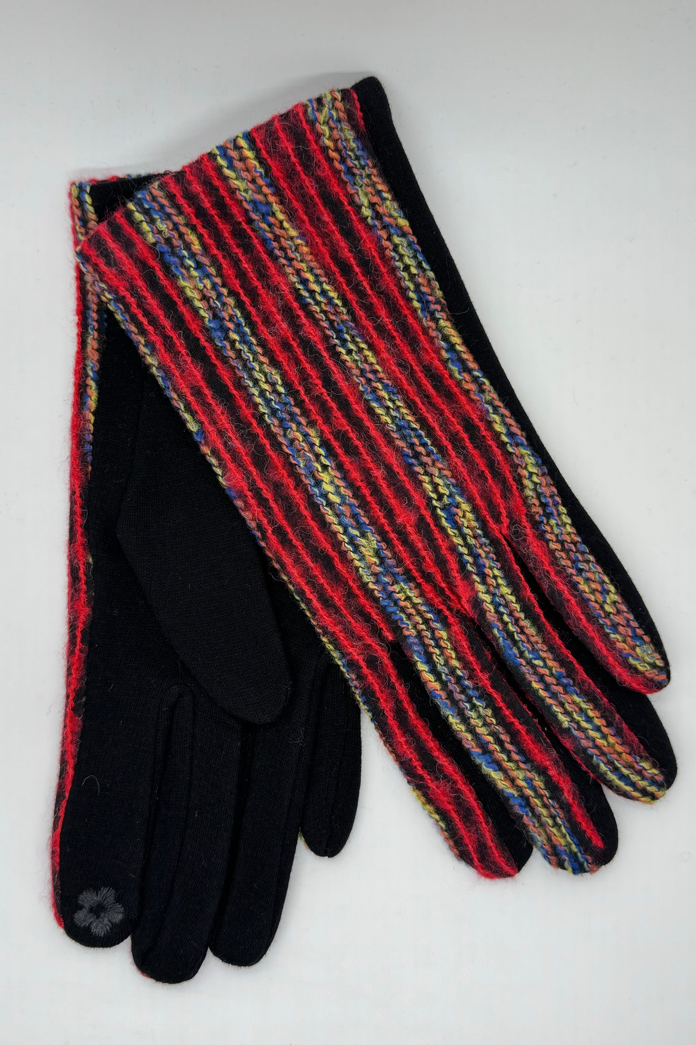 Bright Red Striped Yarn Gloves