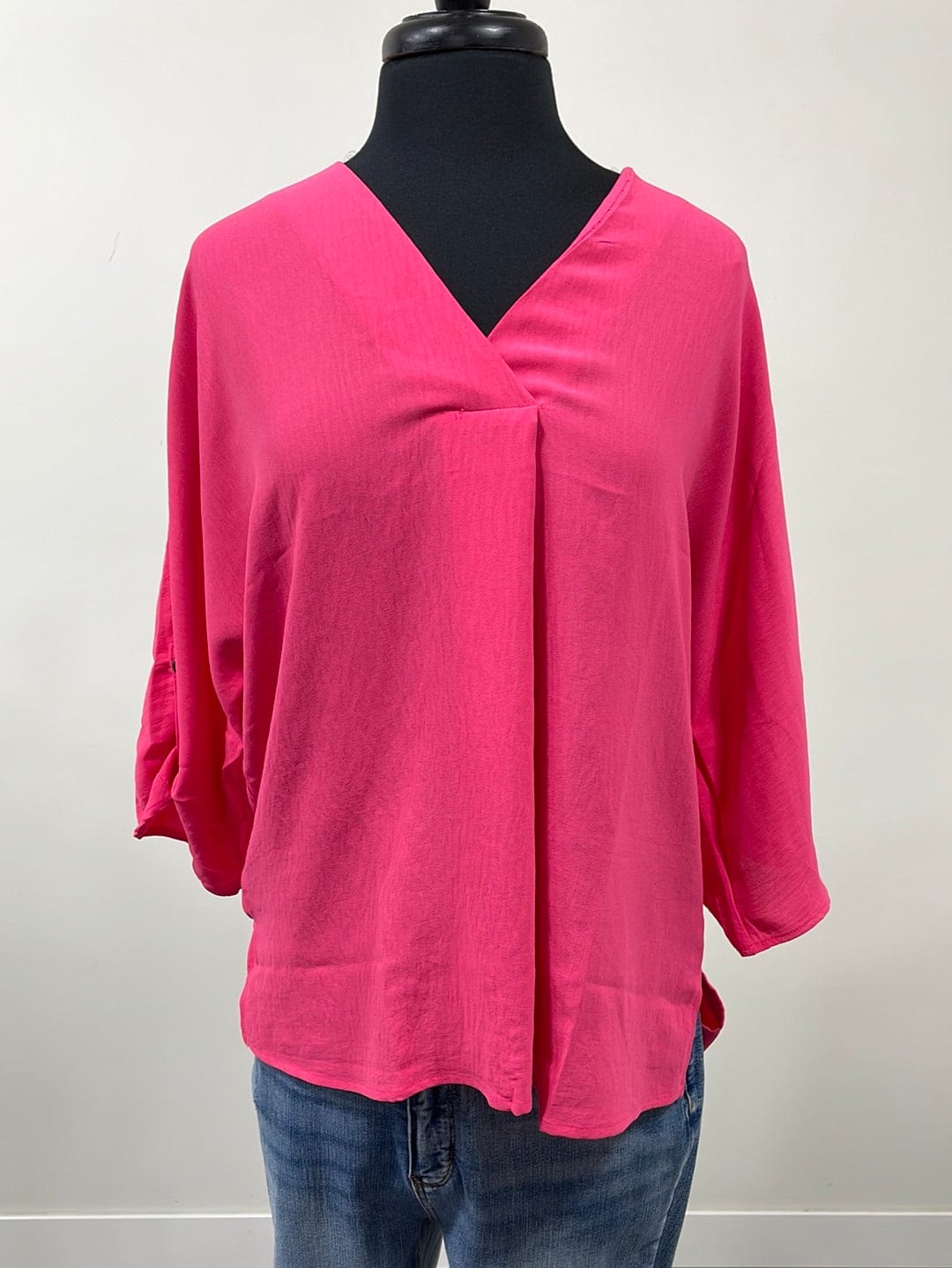 Hot Pink Button Sleeve Blouse