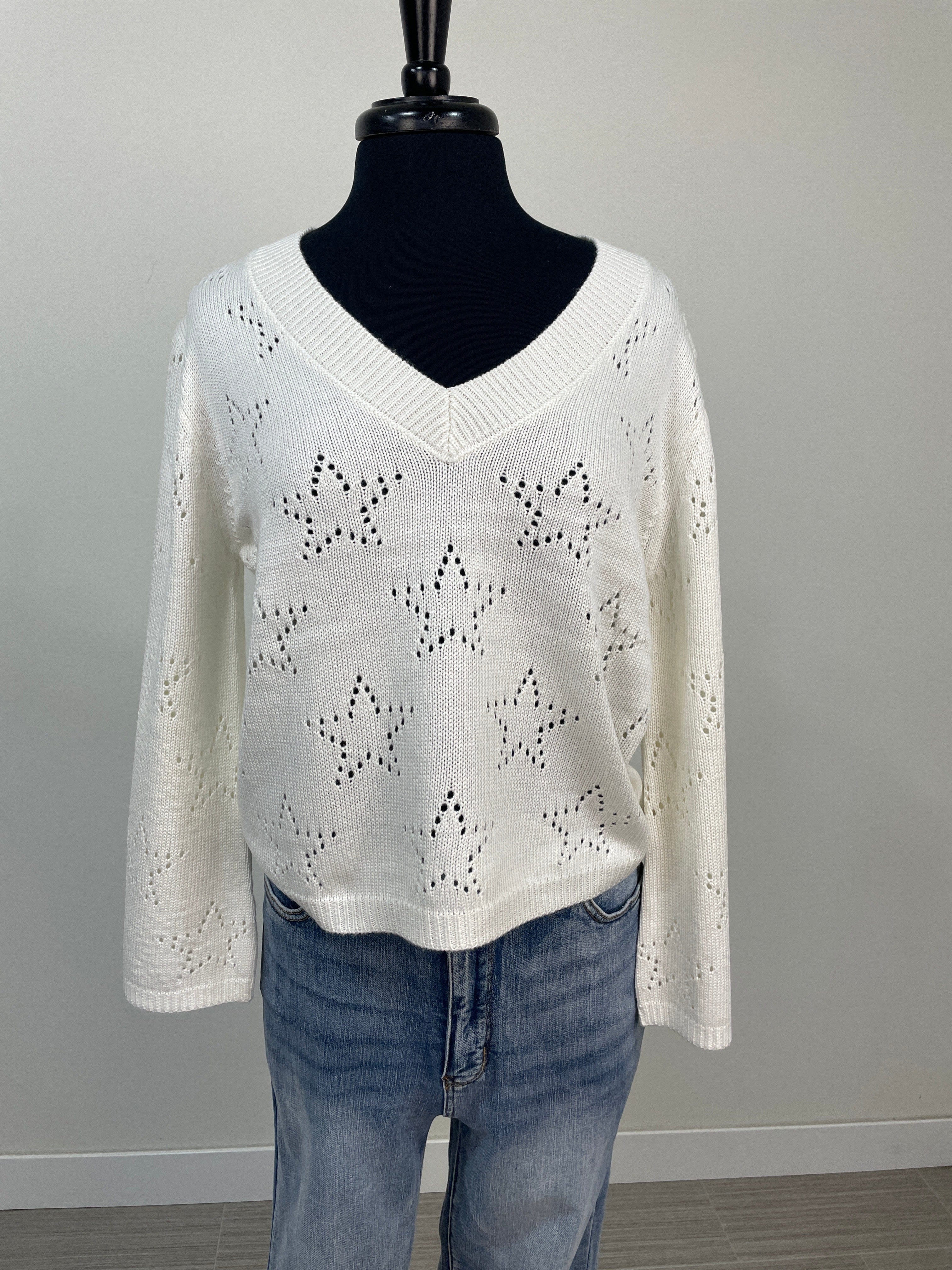 Ecru Ribbed Star Knit Sweater