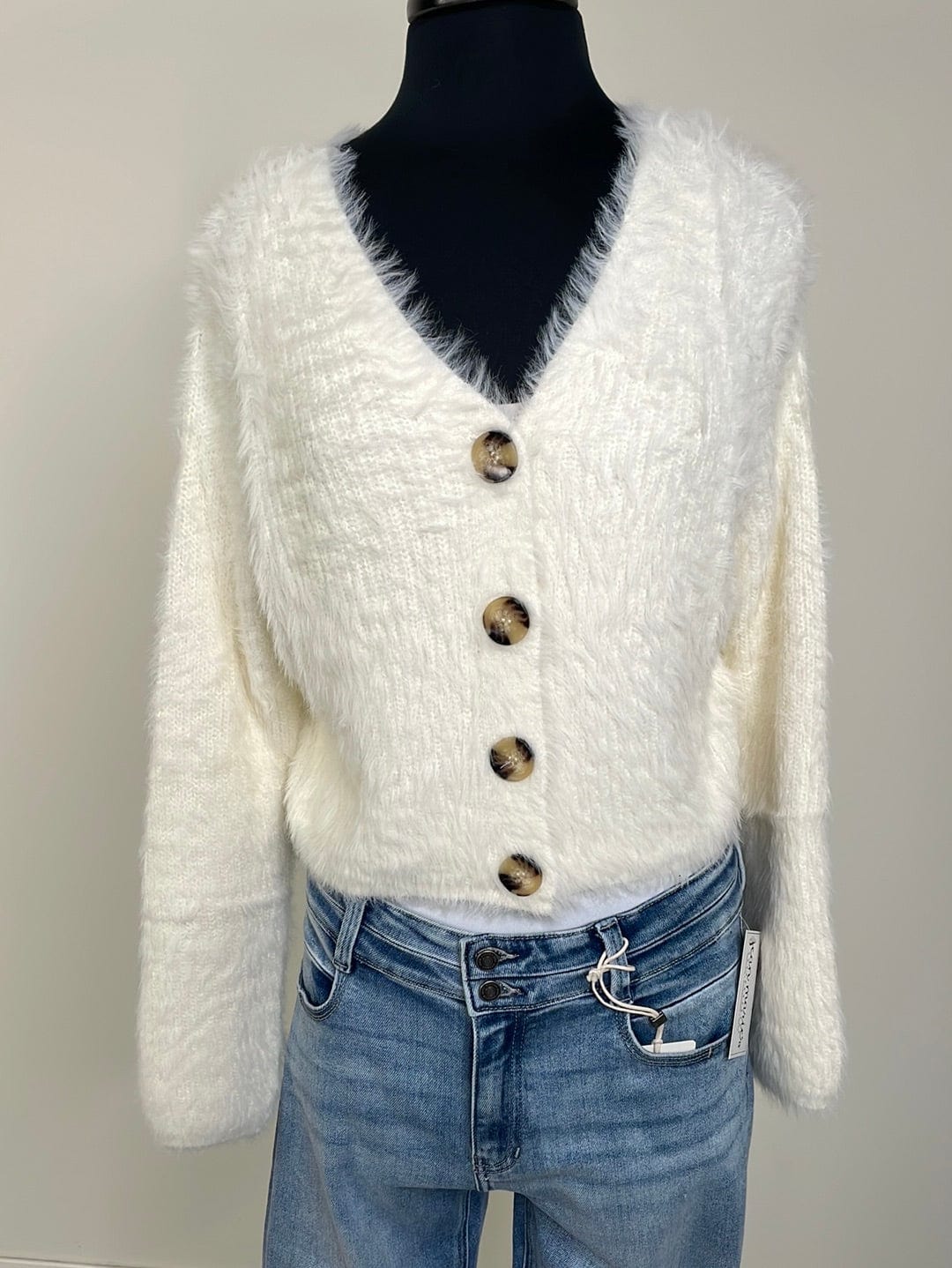White Eyelash Crop Cardigan