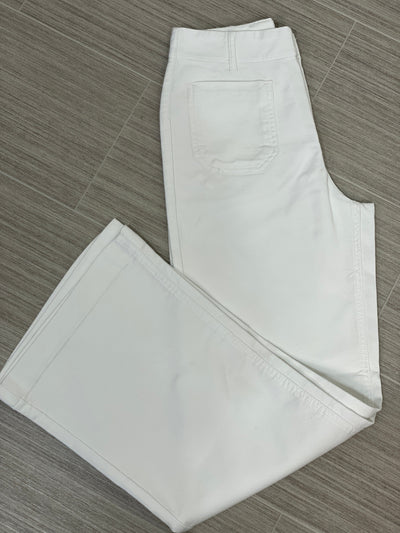 White Twill Terry Wide Leg Denim