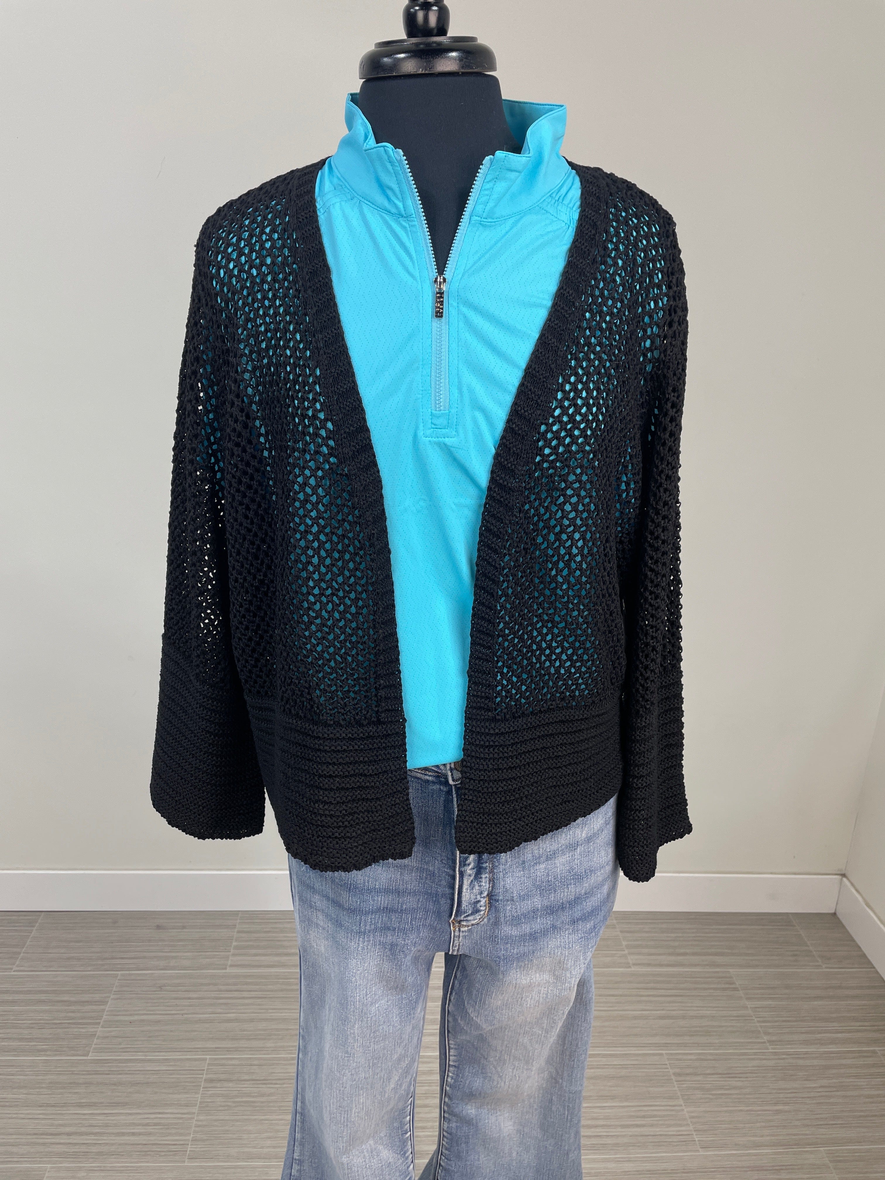 Black Bell Sleeve Open Stitch Cardigan