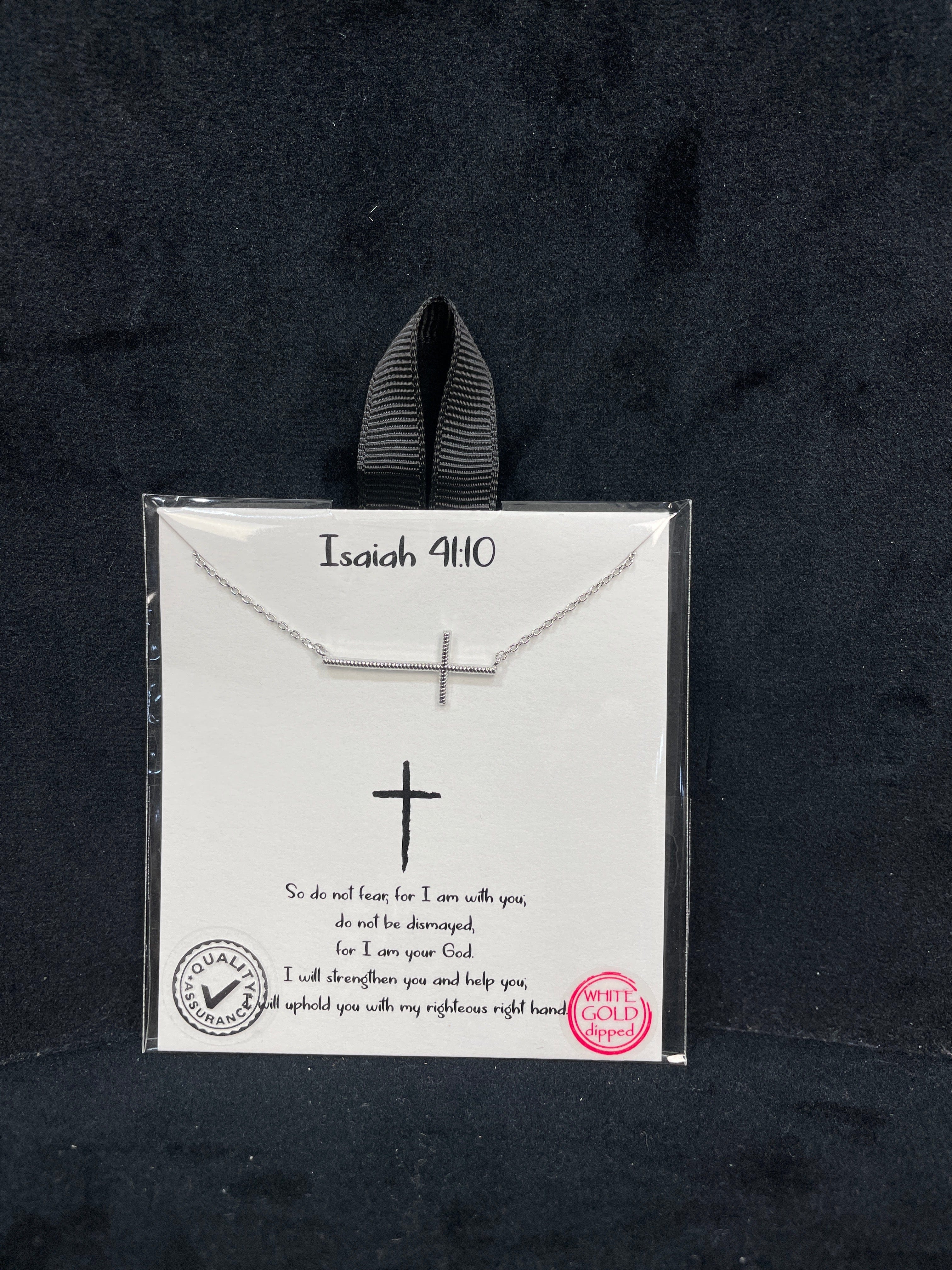 Isaiah 41:10 Cross Necklace - Silver