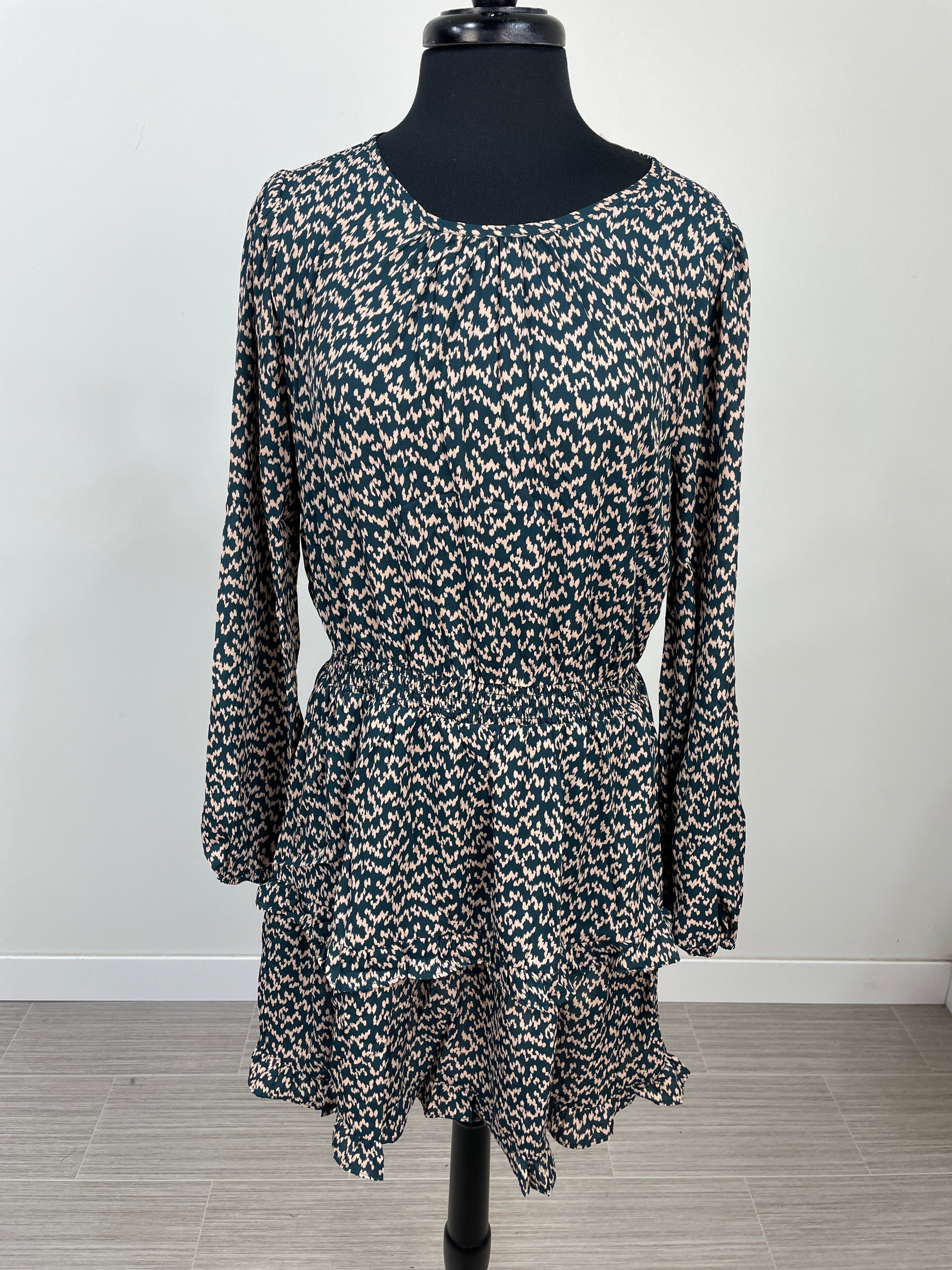 Teal Abstract Print Smock Waist Dress