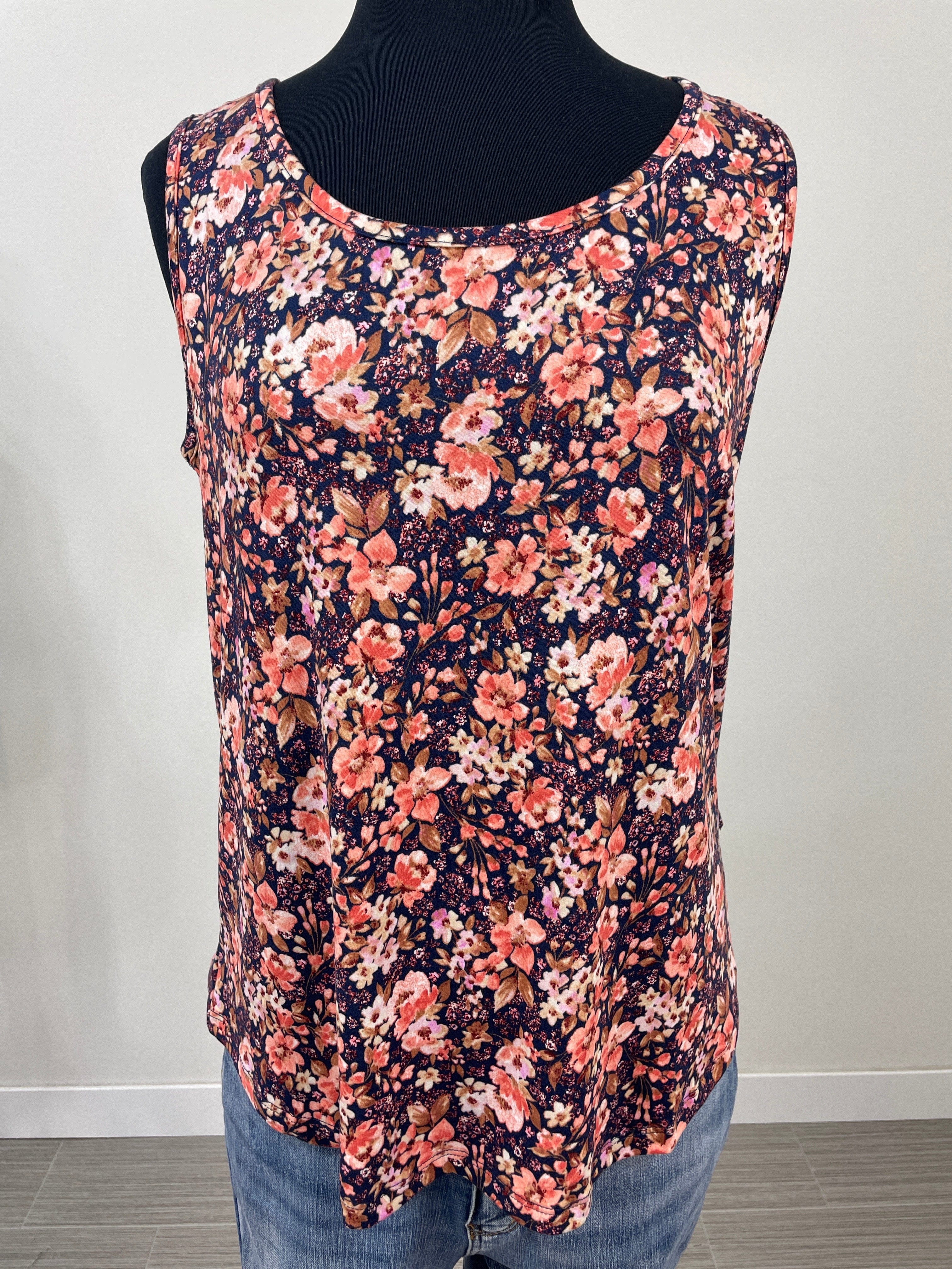 Navy Floral Sleeveless Top