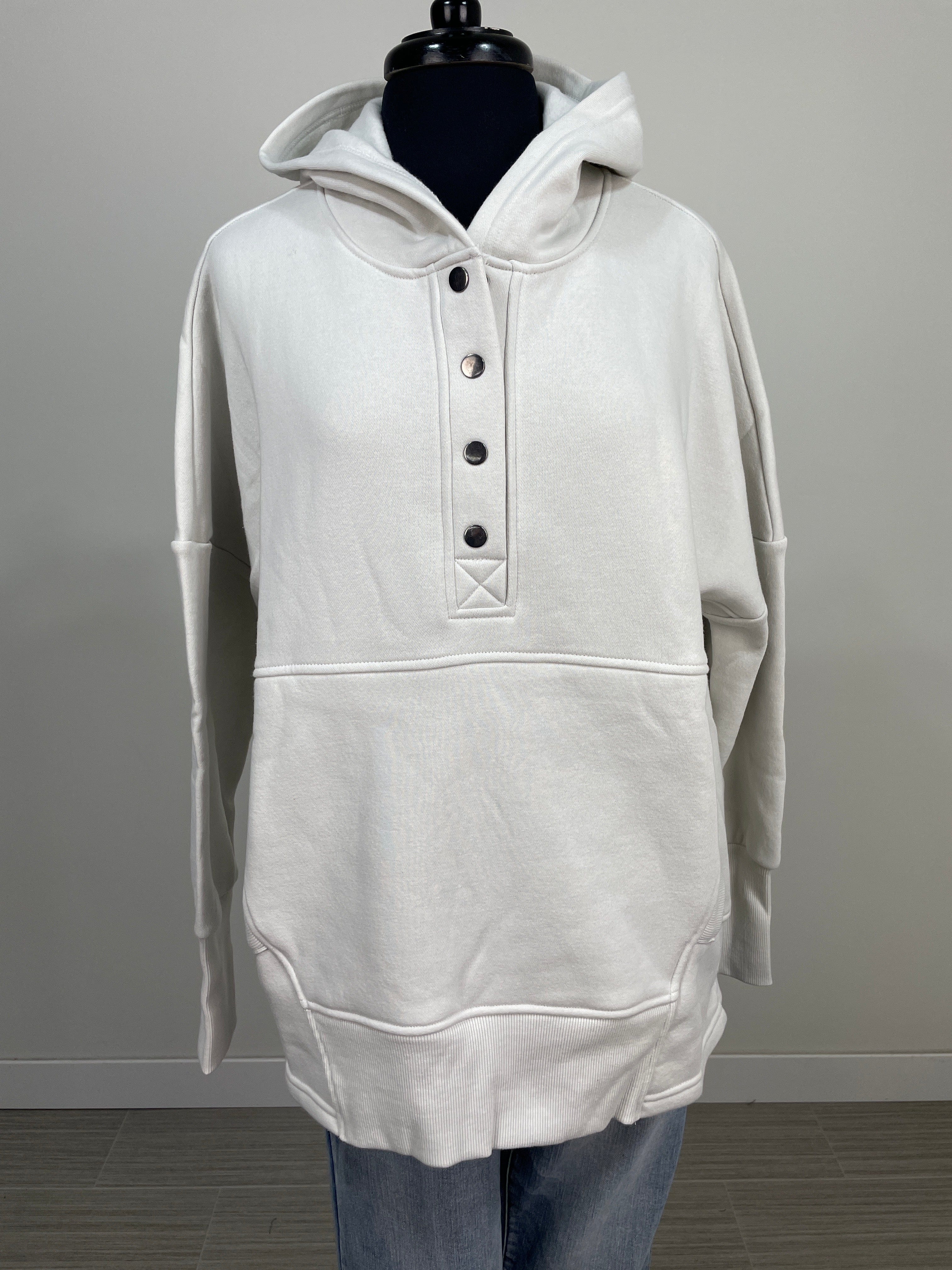 Bone Half Button Hooded Pullover