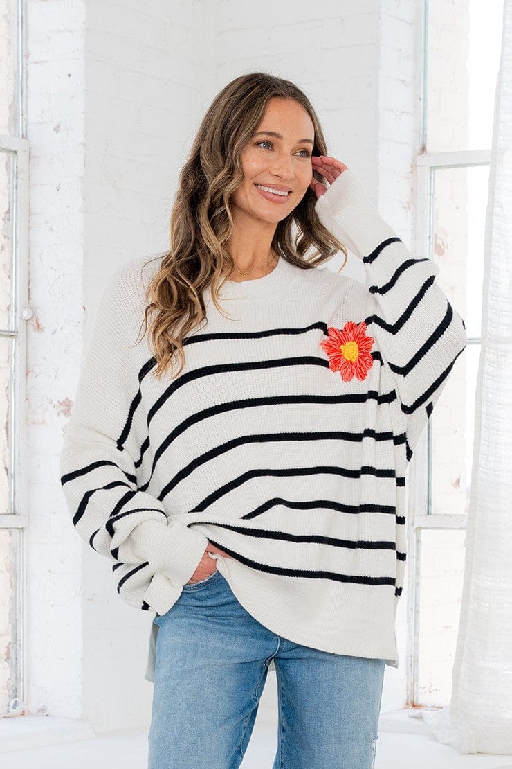 White & Black Flower Oversized Pullover