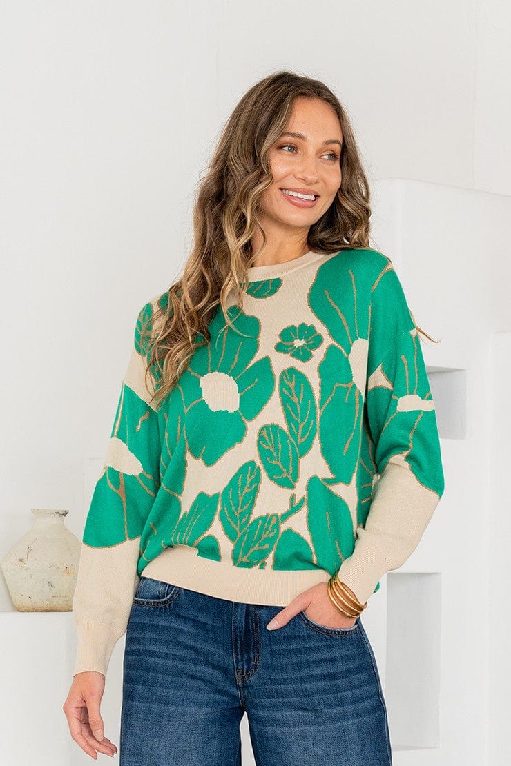 Emerald Green Floral Sweater