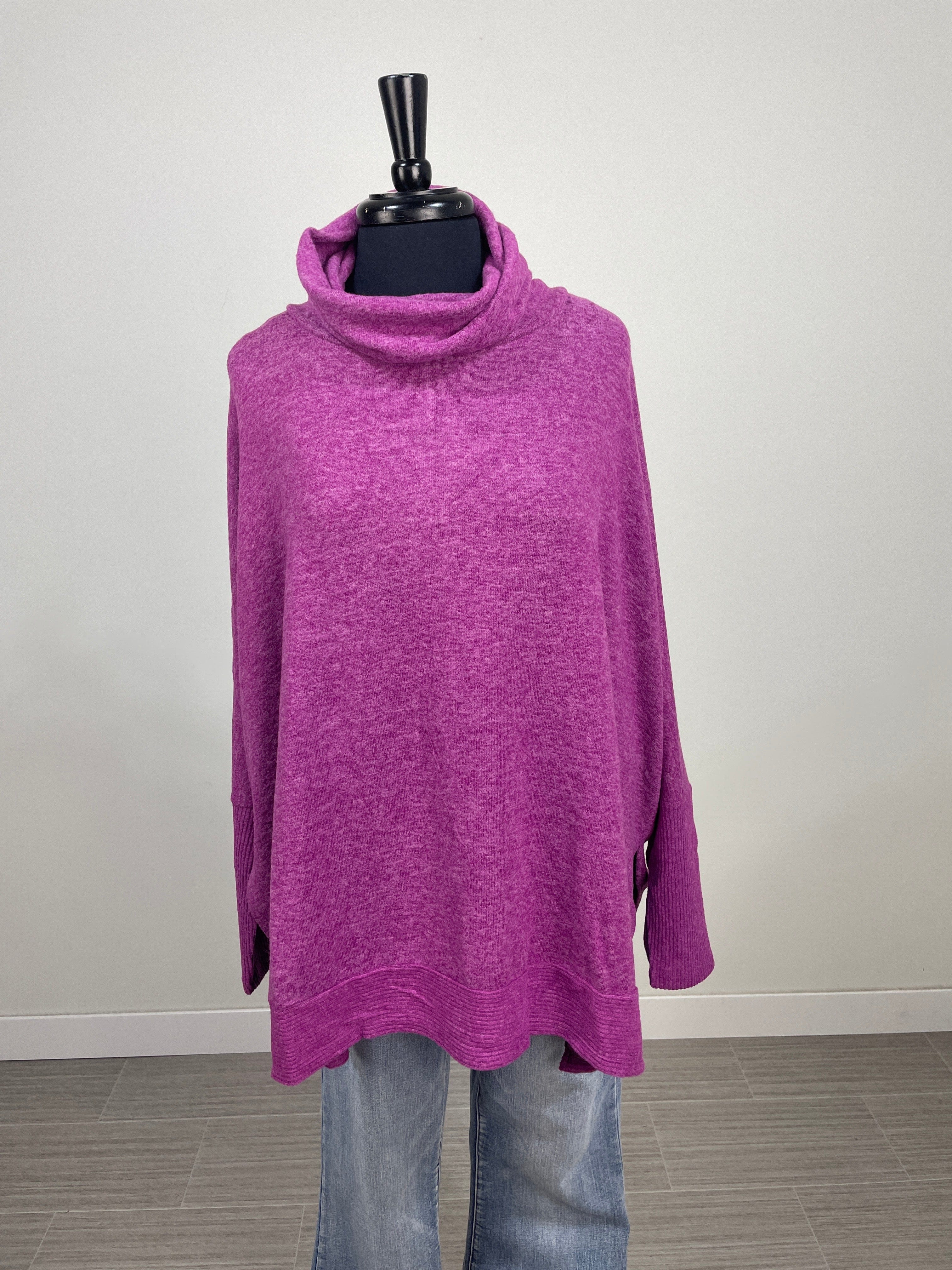 Light Plum Brushed Cowl Poncho Sweater