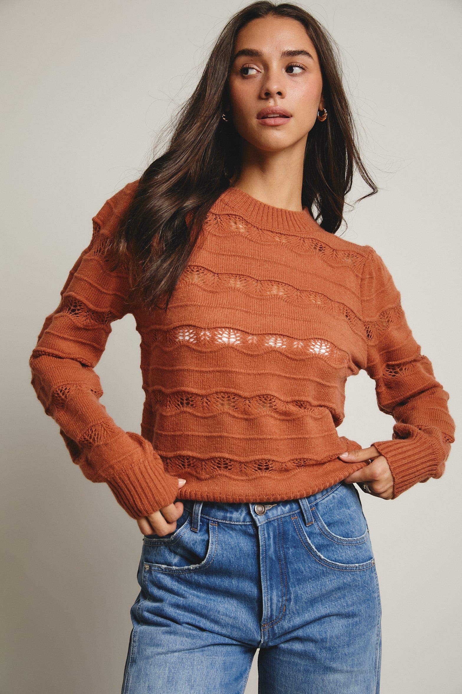 Terracotta Waved Striped Knit Sweater