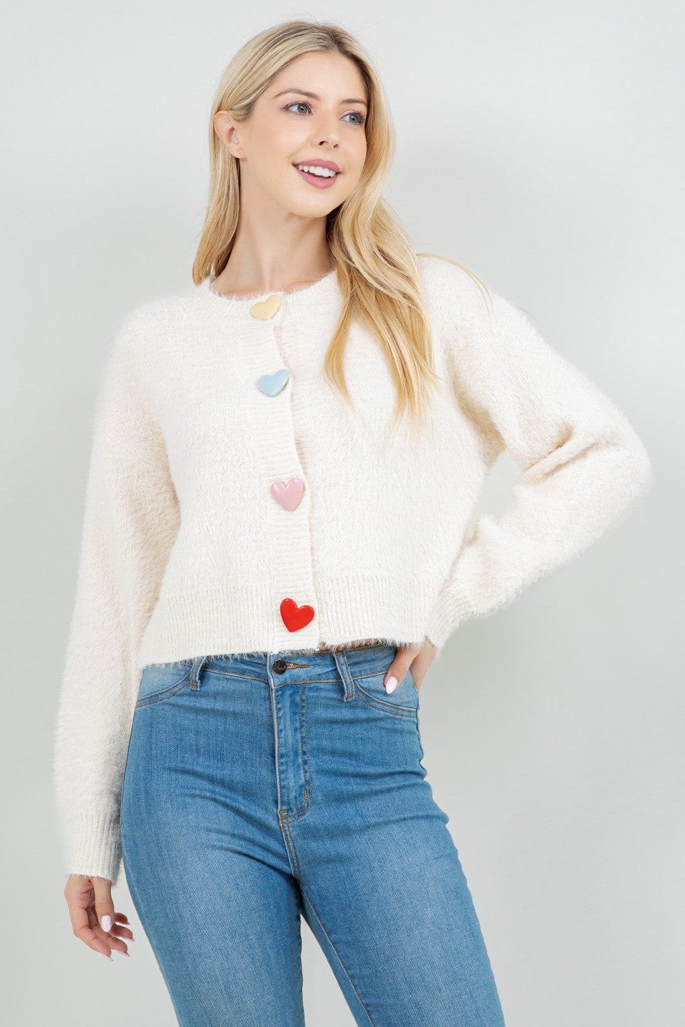 Ivory Candy Heart Button Cardigan