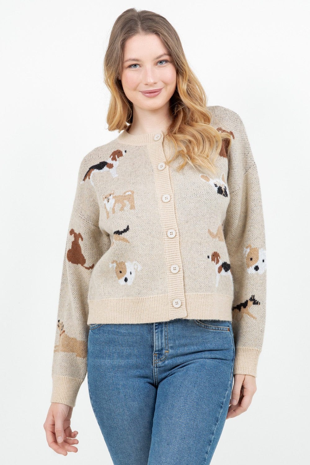Ivory Puppy Parade Button Cardigan
