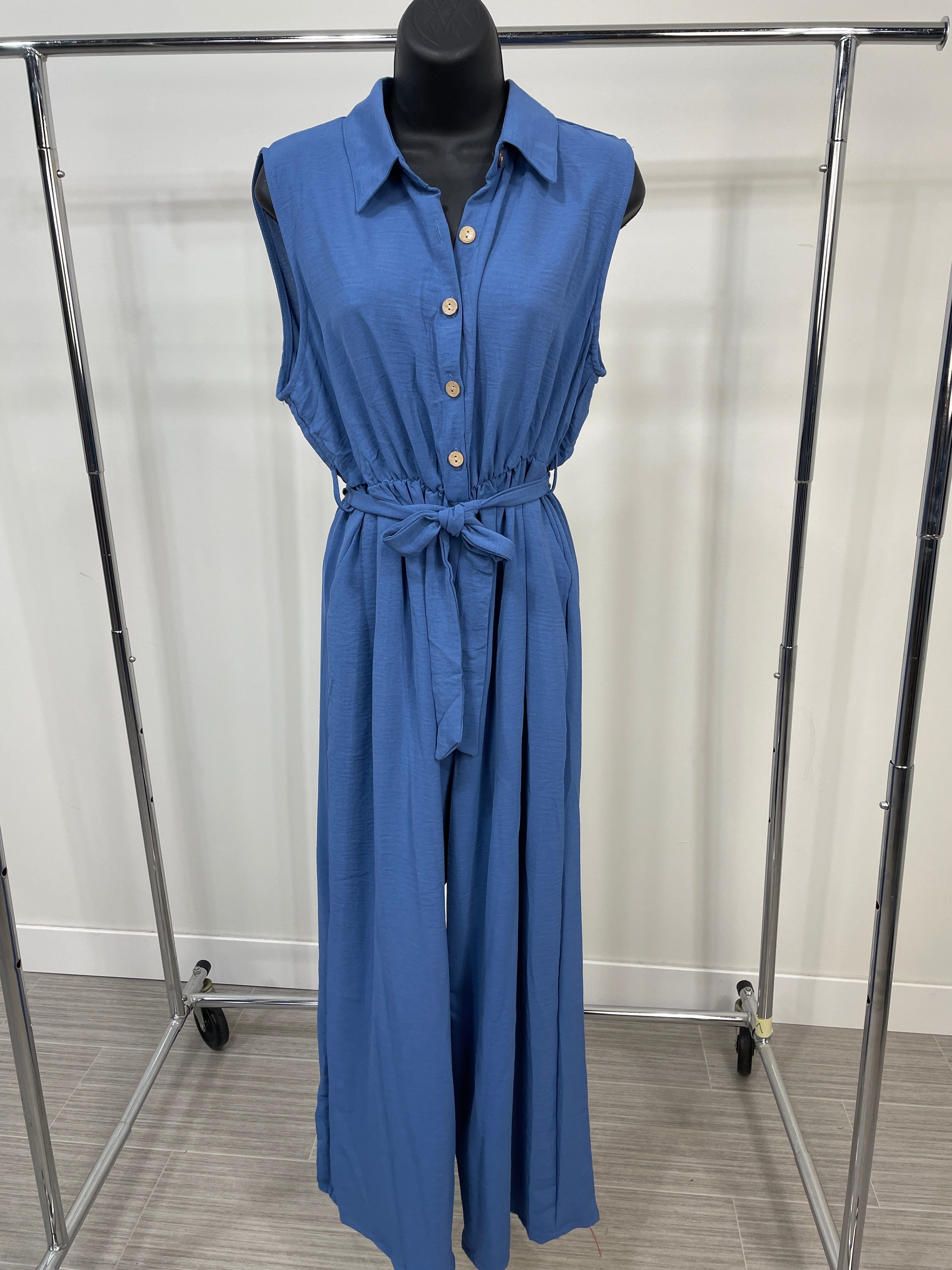 Dusty Blue Belted Jumpsuit