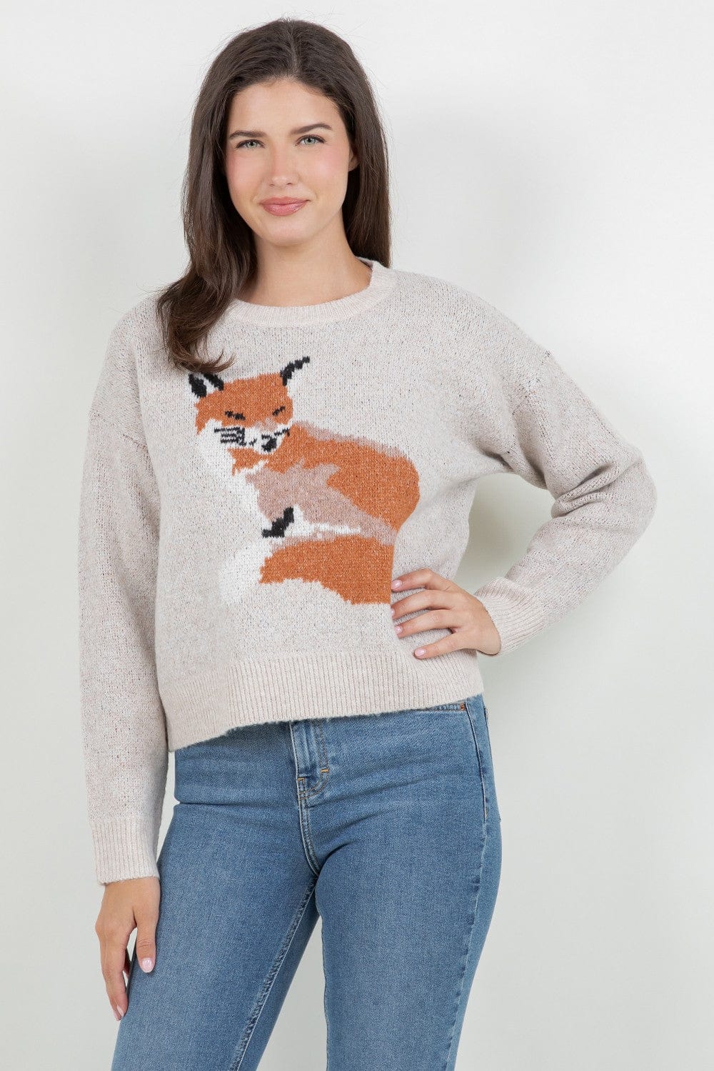 Taupe Fox Graphic Sweater