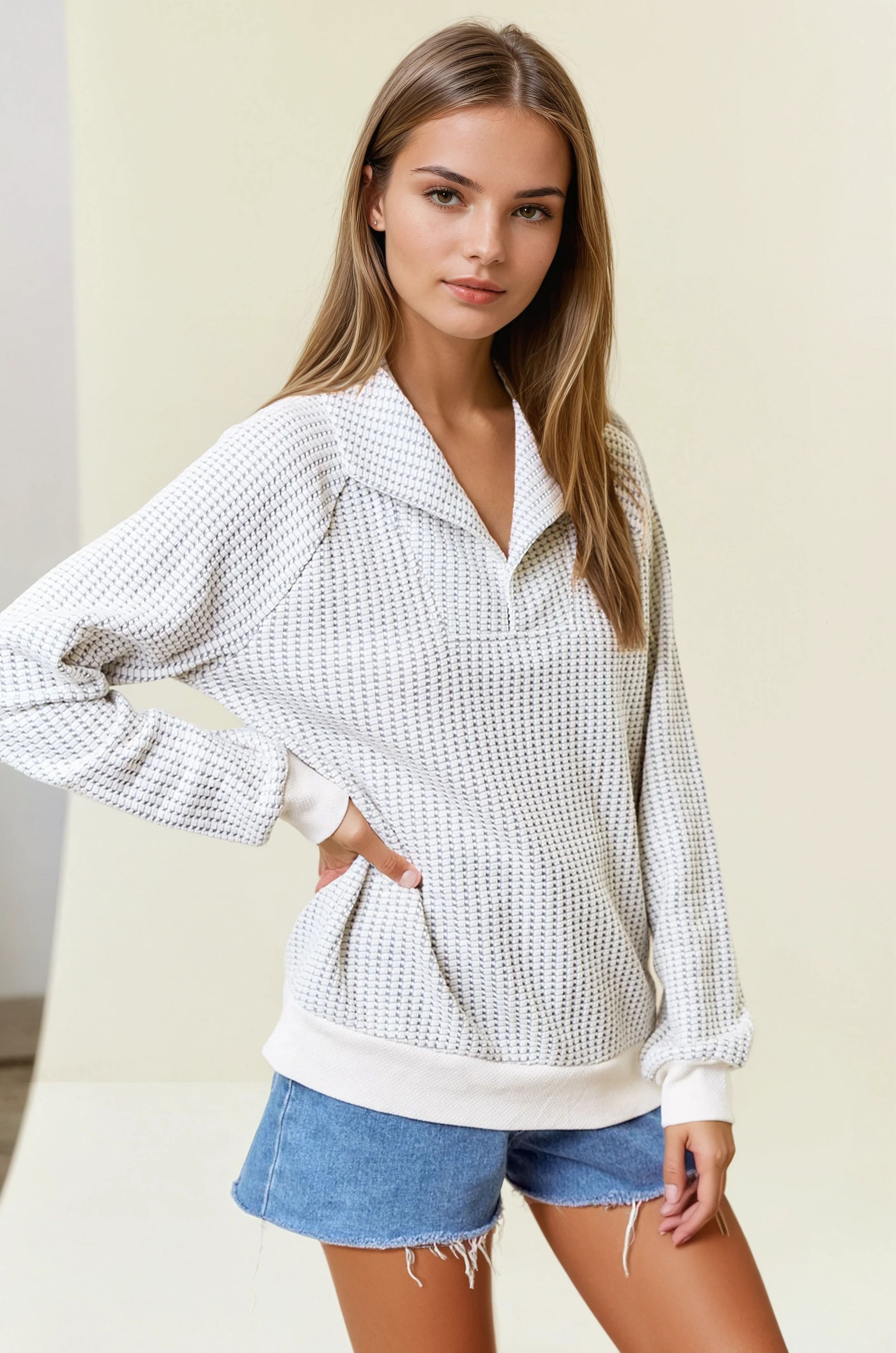H.Grey Two-Tone Waffle Knit Pullover