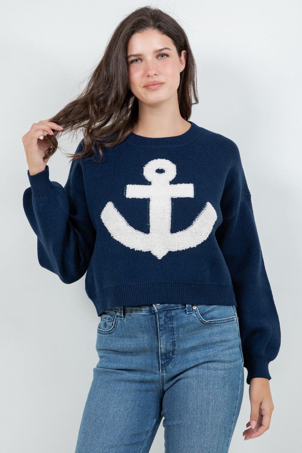Navy Anchor Intarsia Knit Sweater