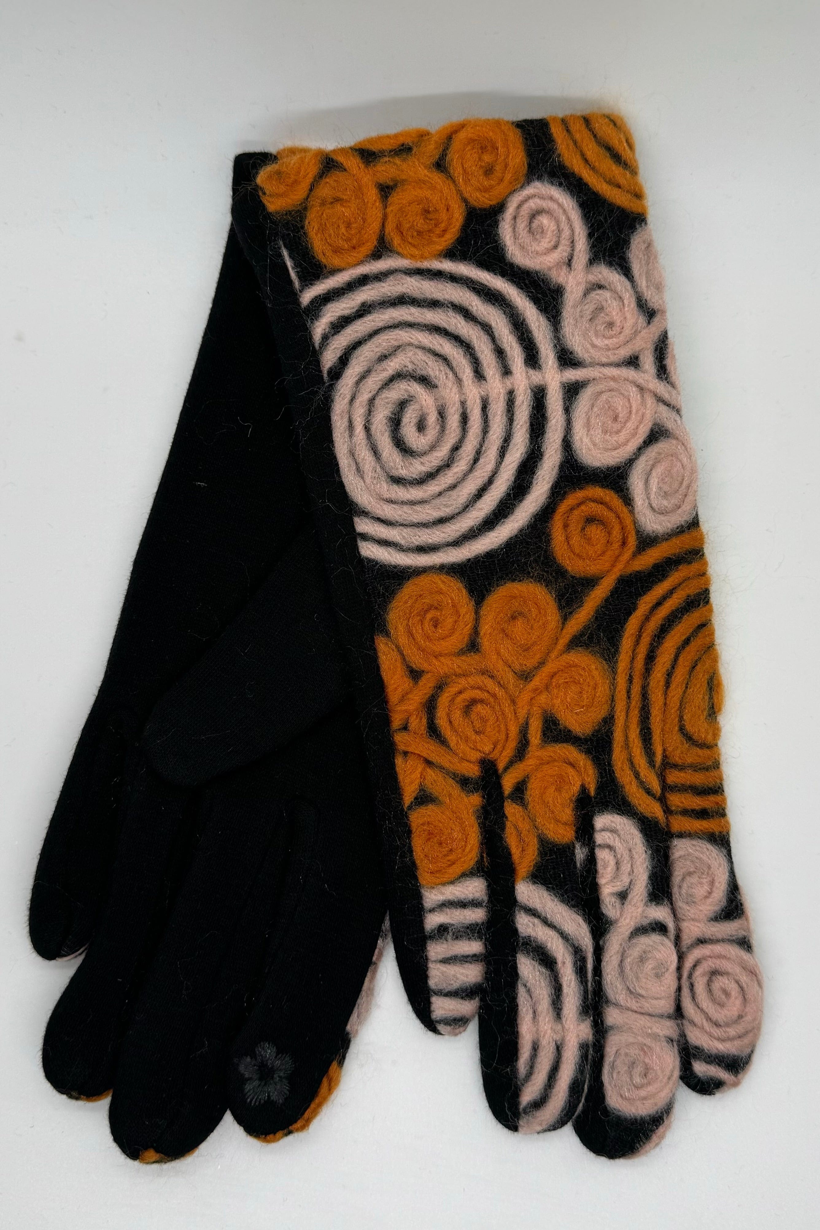 Orange & Brown Mixed Yarn Gloves
