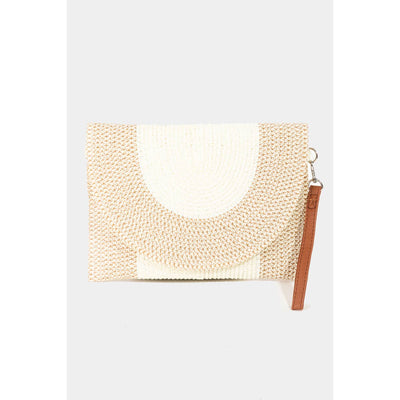Taupe Two Tone Straw Clutch Bag