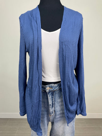 Navy Elbow Patch Waffle Cardigan