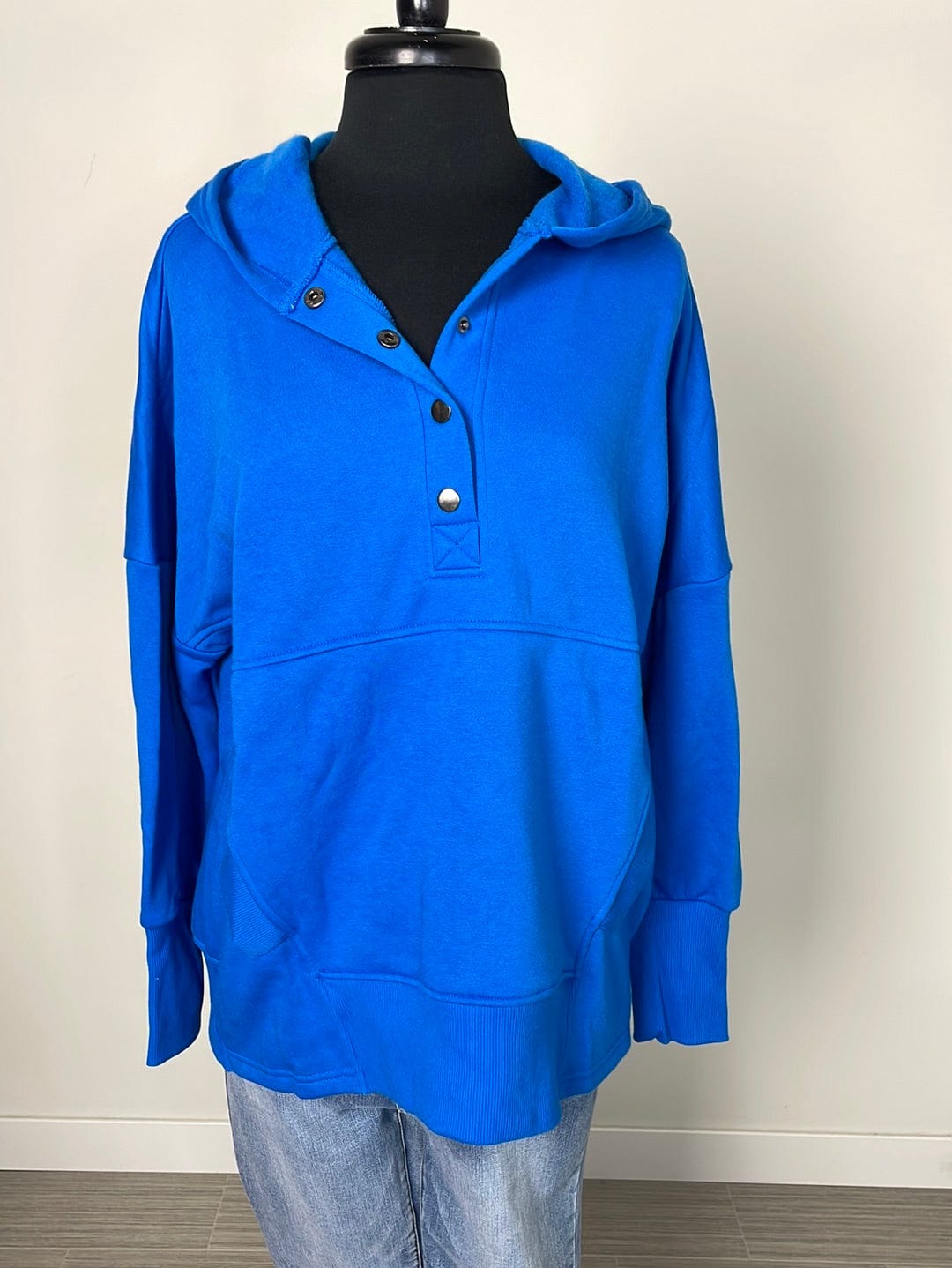 Ocean Blue Half Button Hooded Pullover