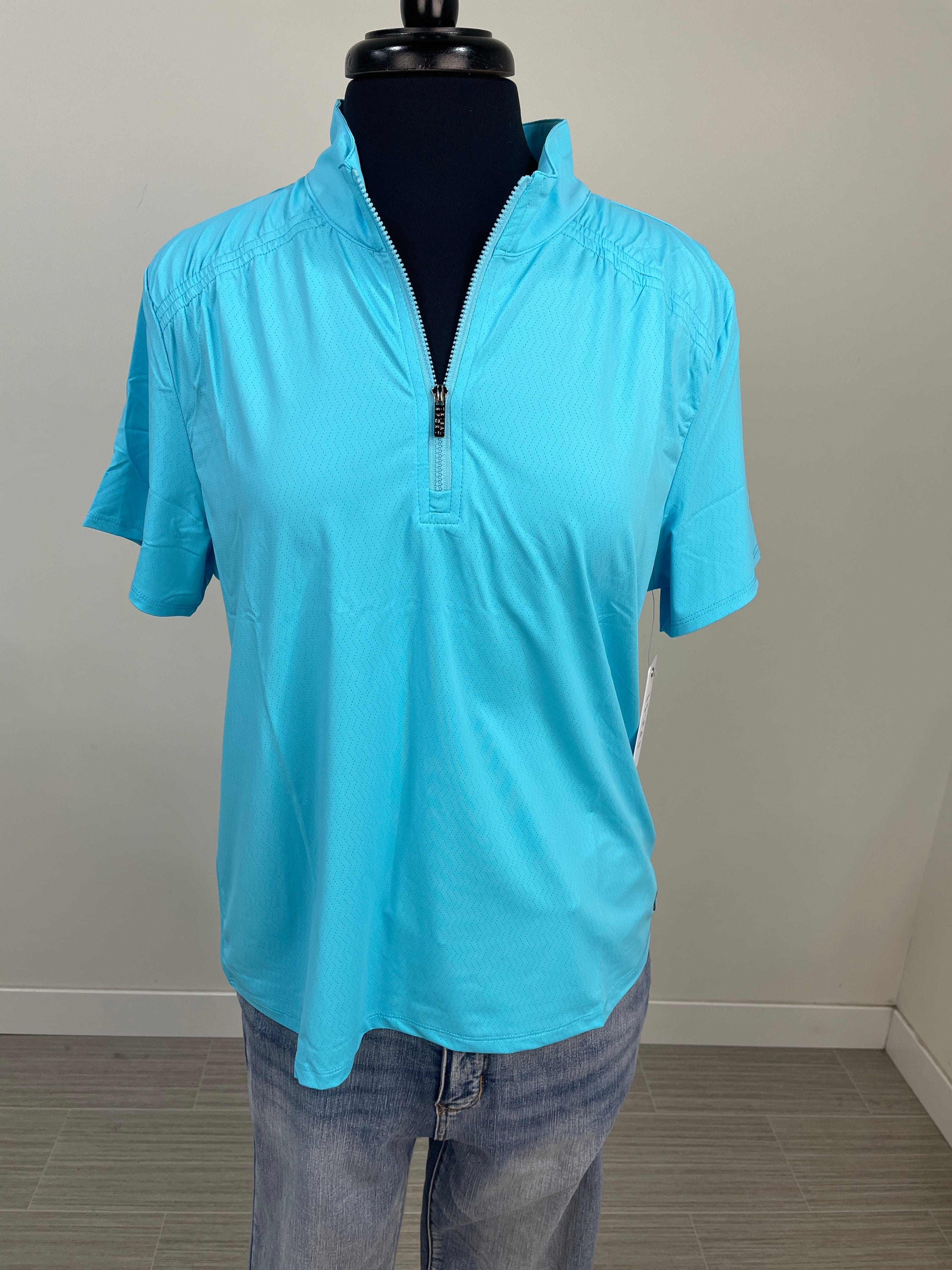 Aqua Zip Front Mock Neck Top