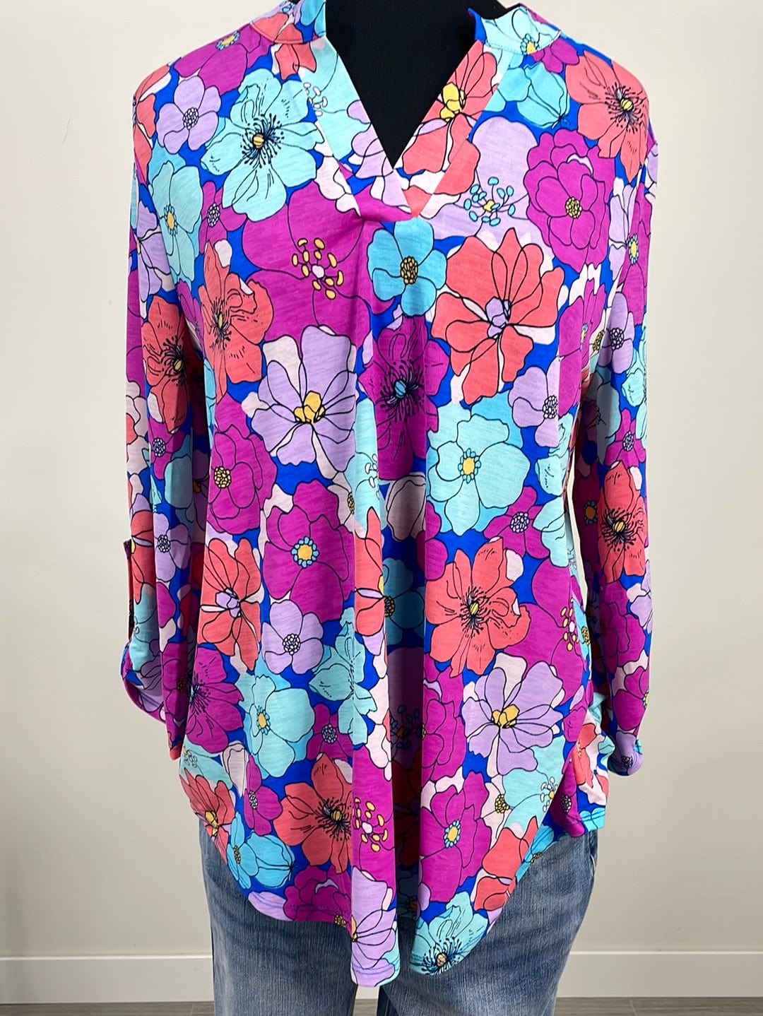 Teal & Magenta Floral Lizzy Top