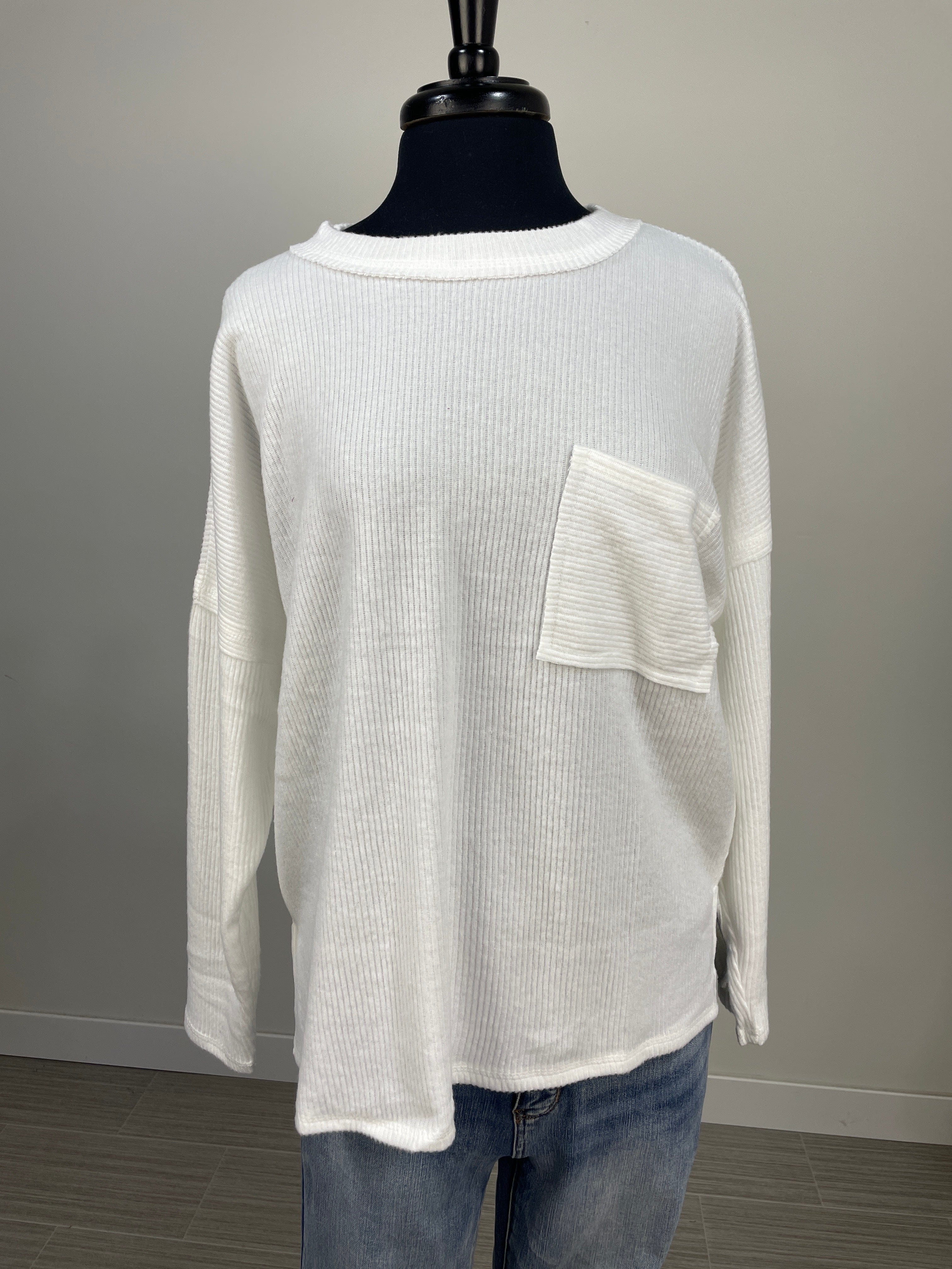 Ivory Cozy Brushed Pocket Top