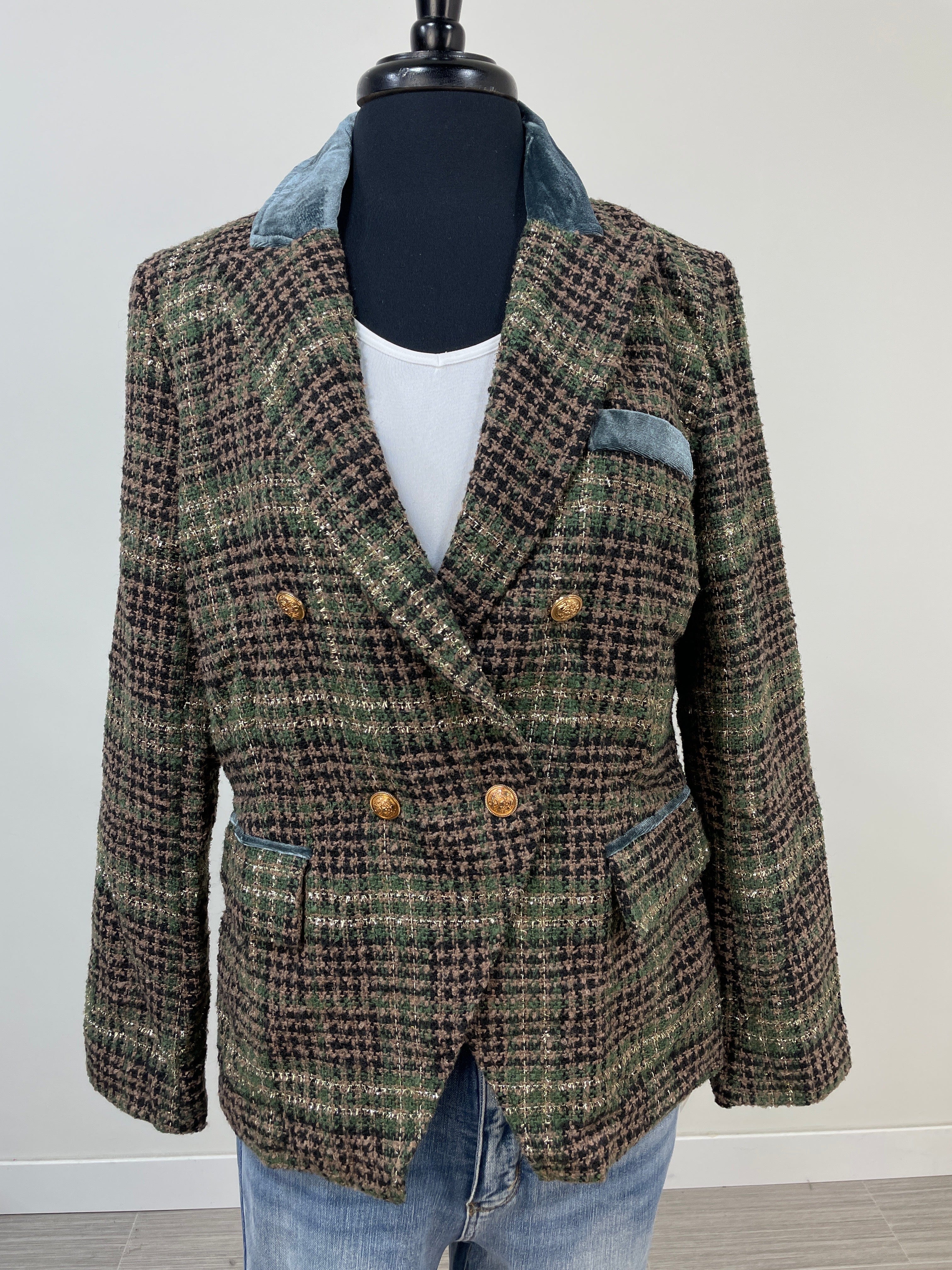 Green Plaid Tweed Blazer