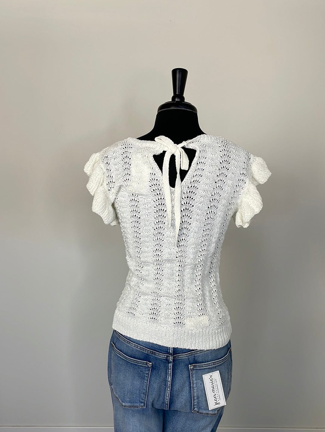 Ivory Eyelet Back Tie Sweater Top