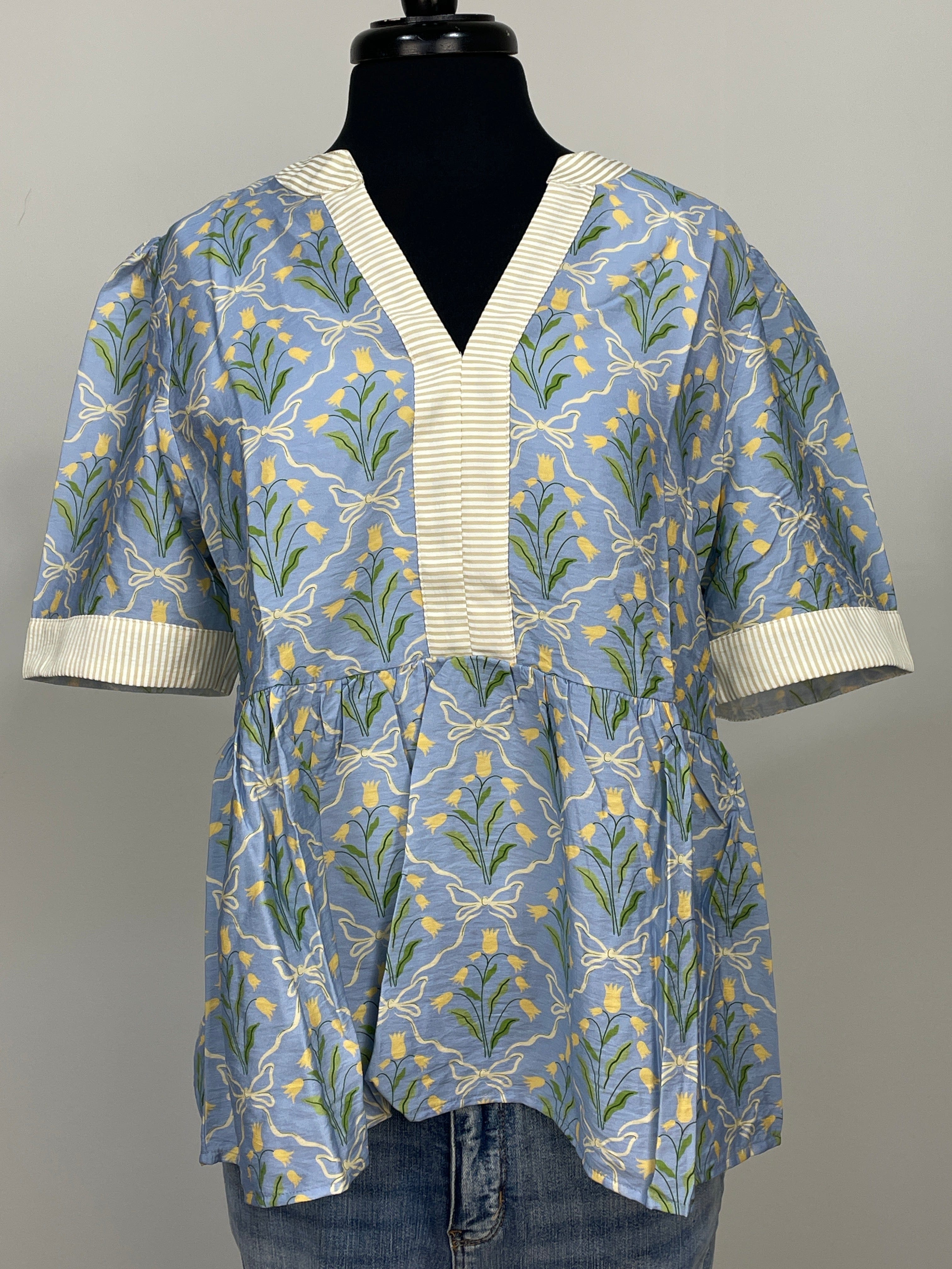 Dusty Blue Tulip Babydoll Blouse