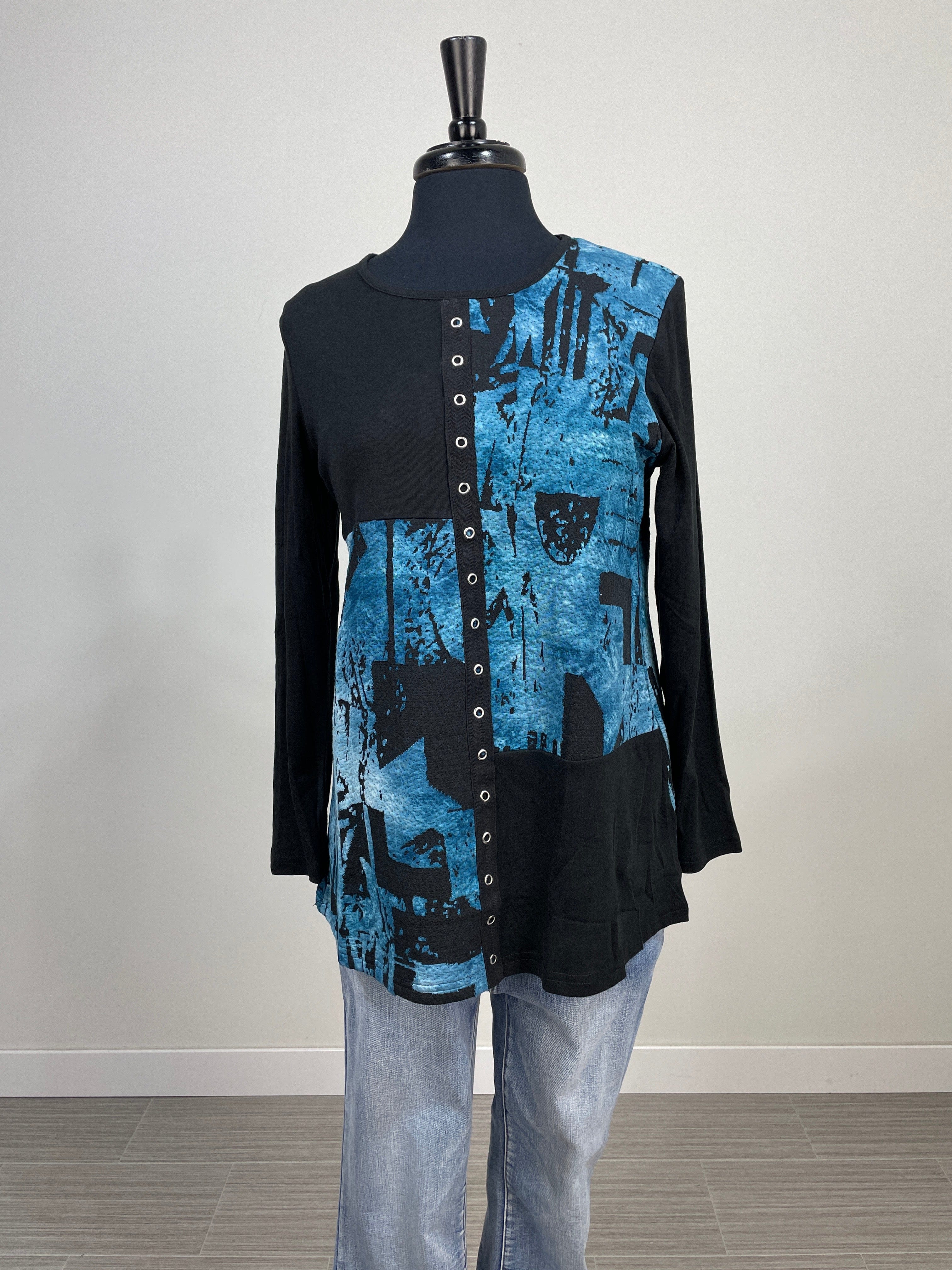 Teal & Black Silver Stud Top