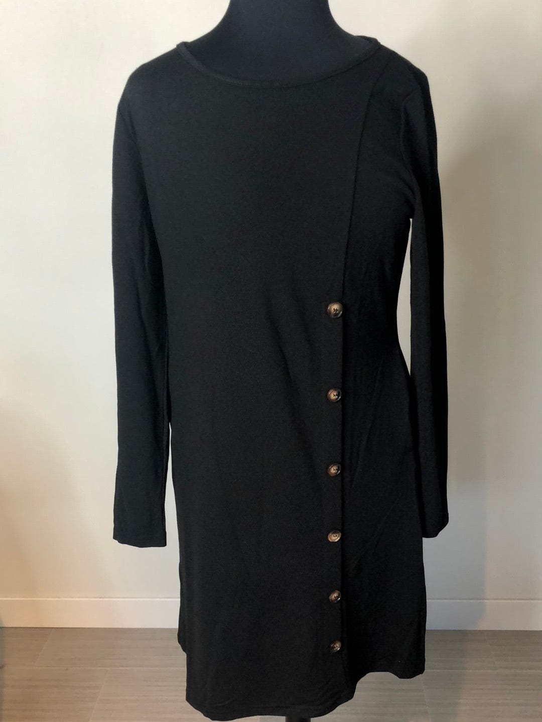 Black Brushed Button Detail Dress