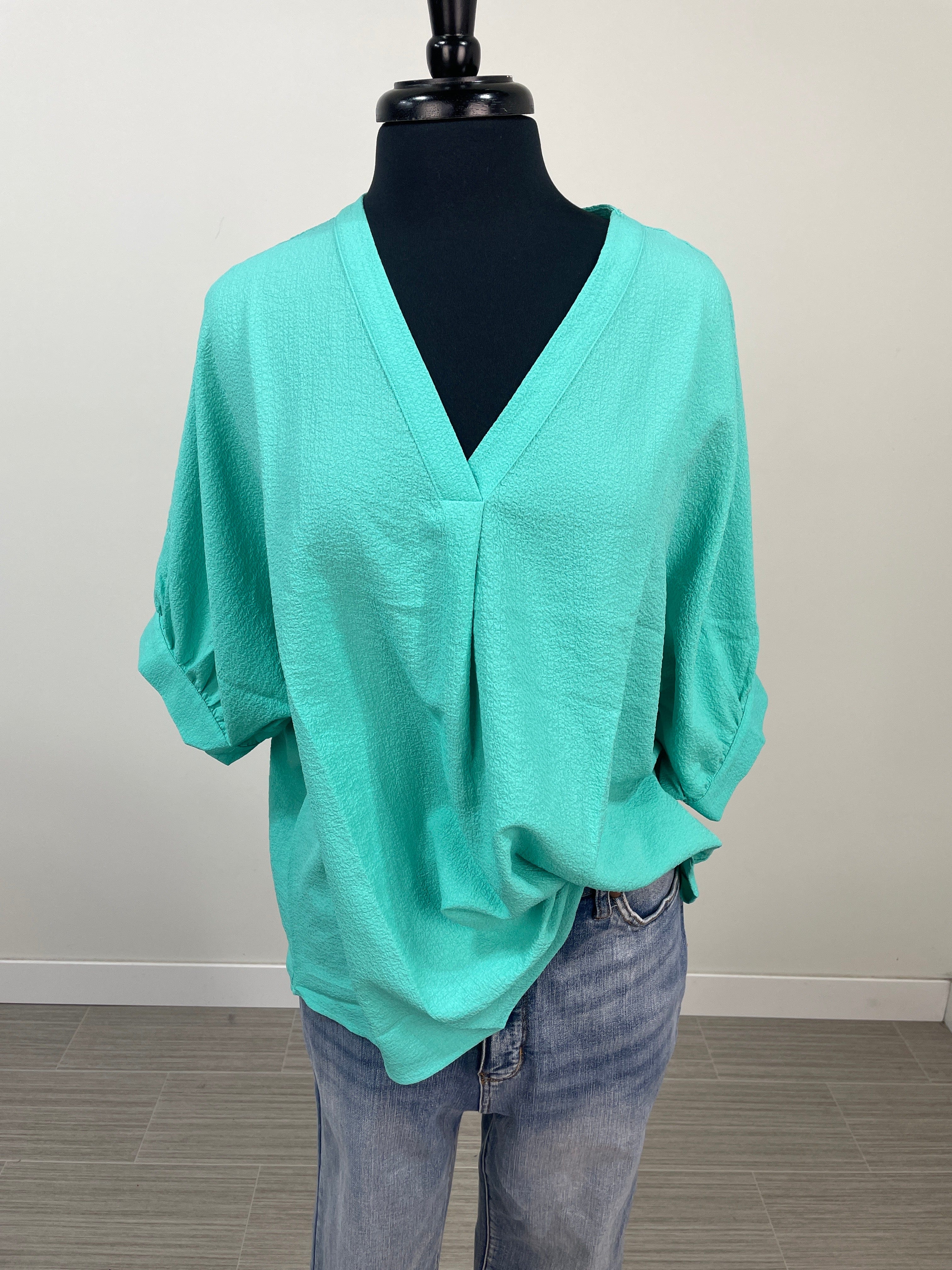 Mint Green Cuffed Cap Sleeve Blouse