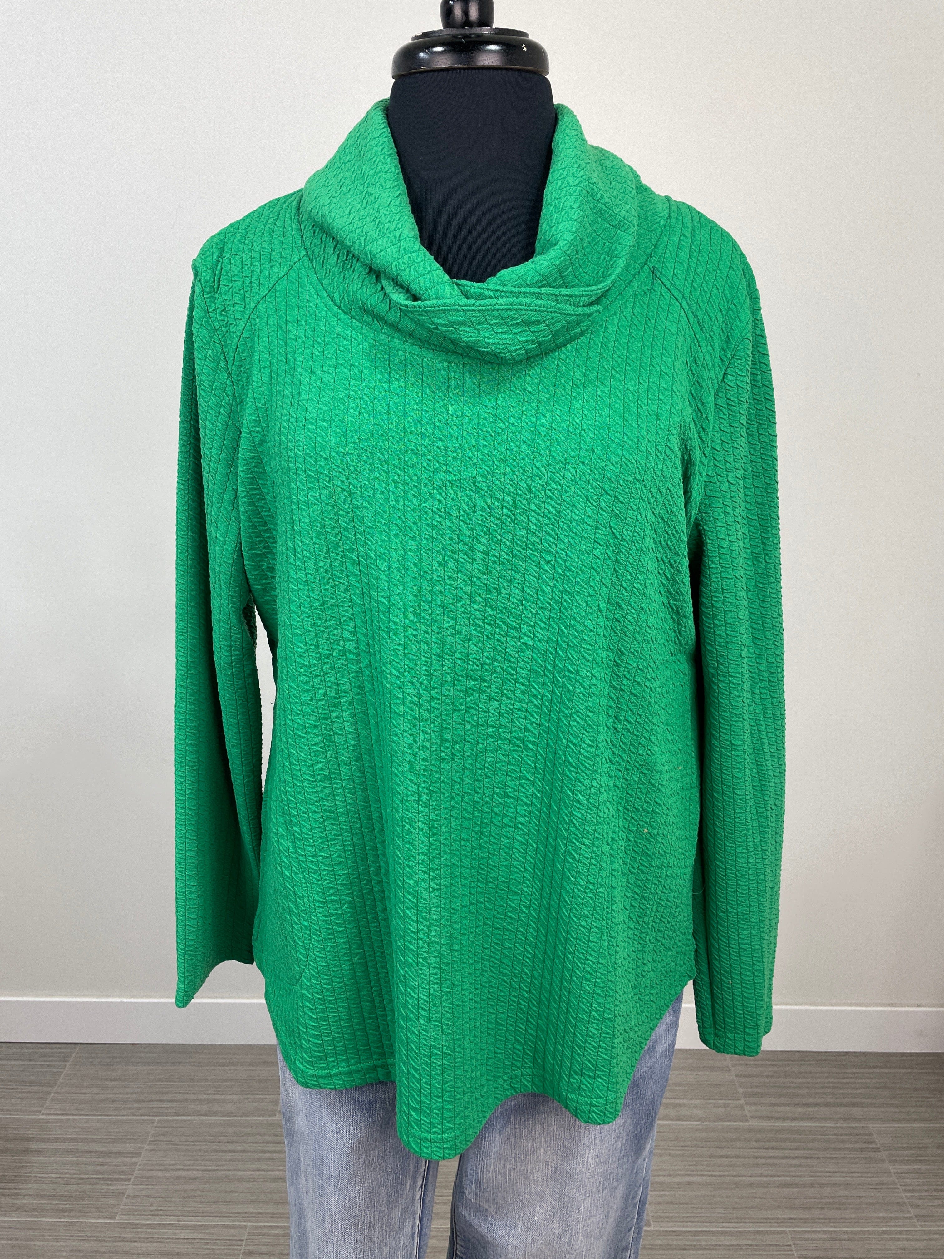 Green Textured Cowl Neck Top