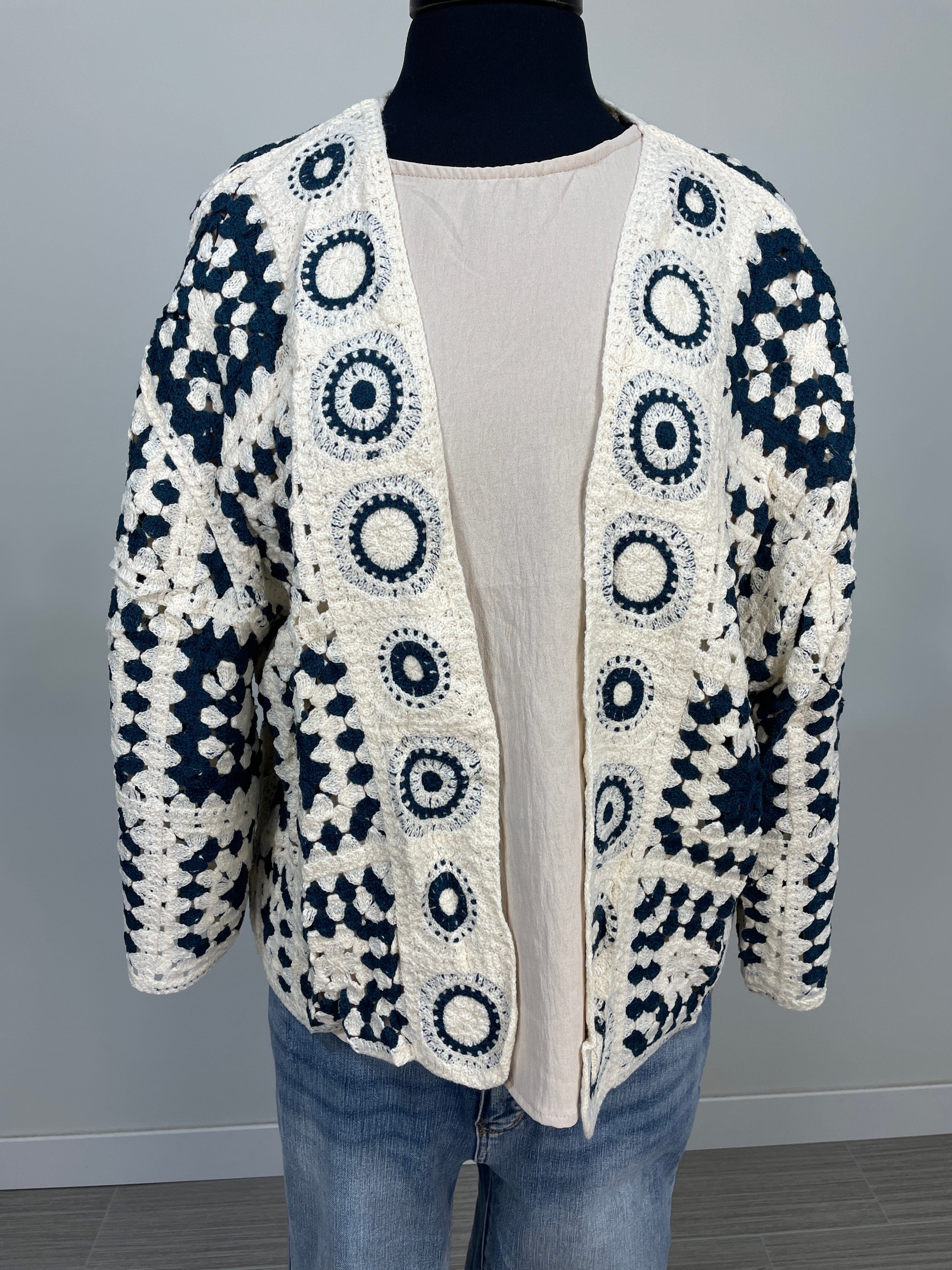 Navy Open Crochet Cardigan OS