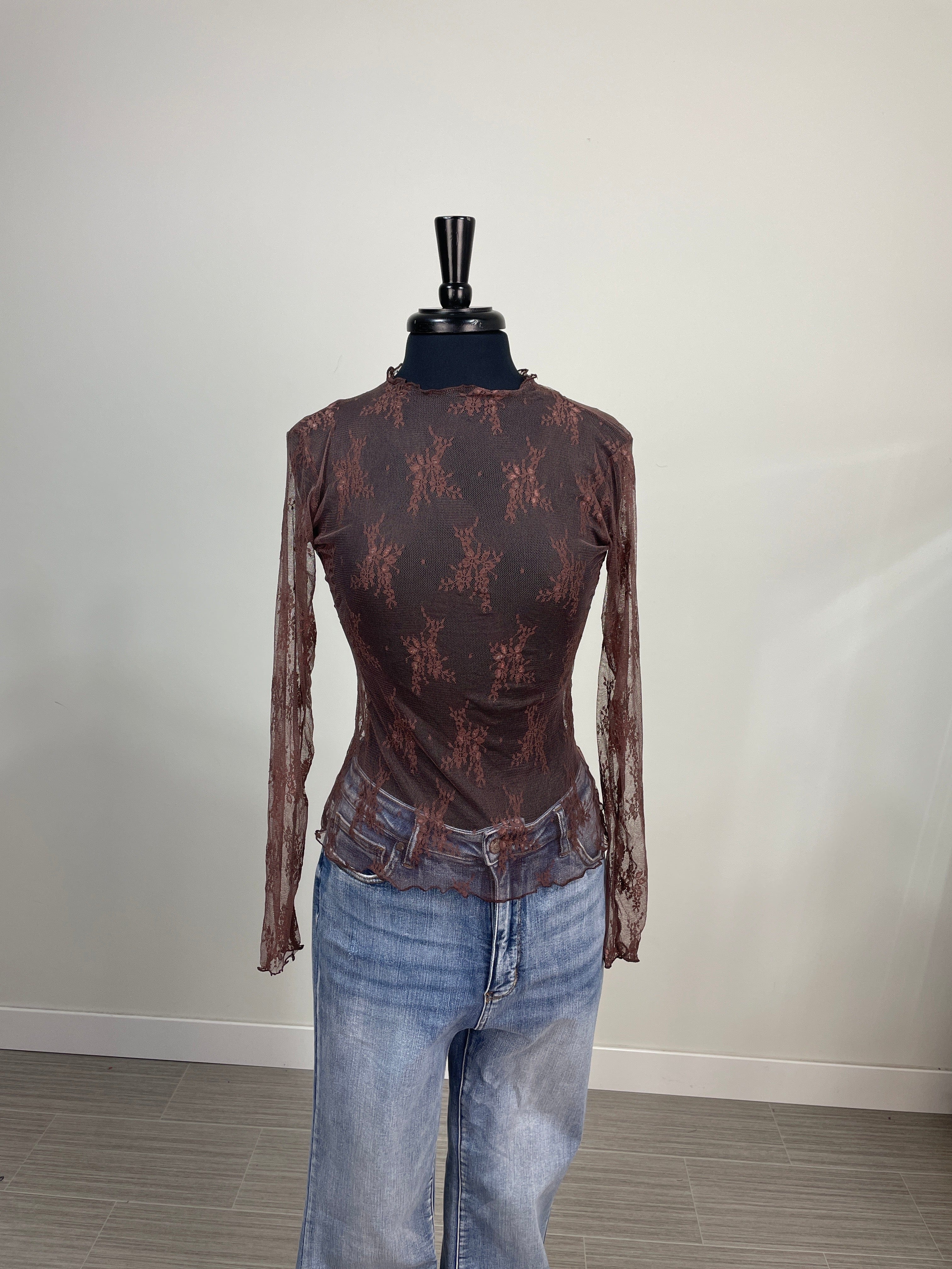 Mocha Sheer Lace Top