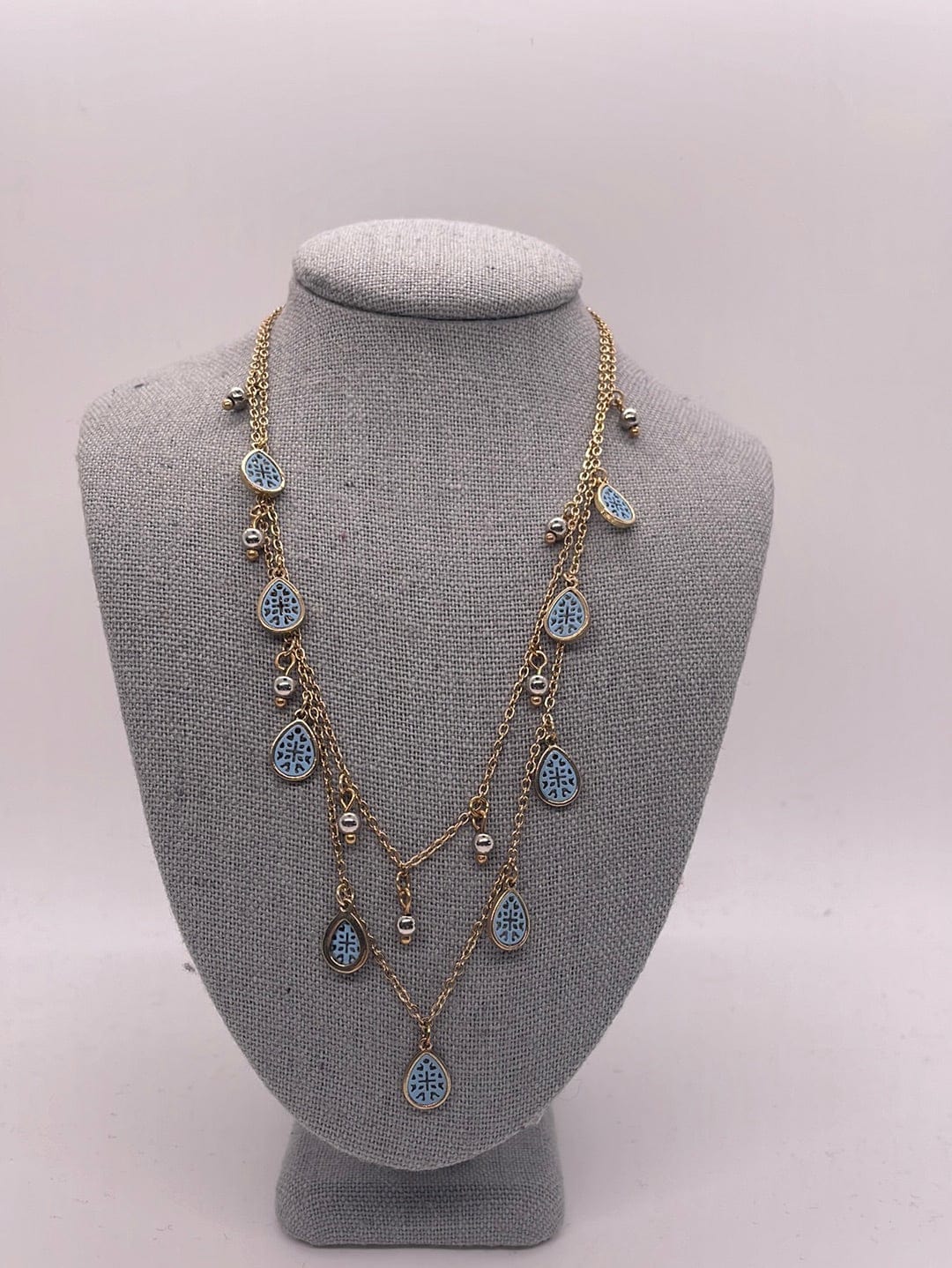 Pebble Blue Coated Teardrop Necklace