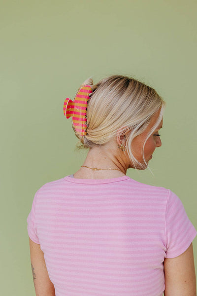 POLKA DOT & STRIPED OVERSIZED CLAWS: BROWN AND CREAM STRIPED