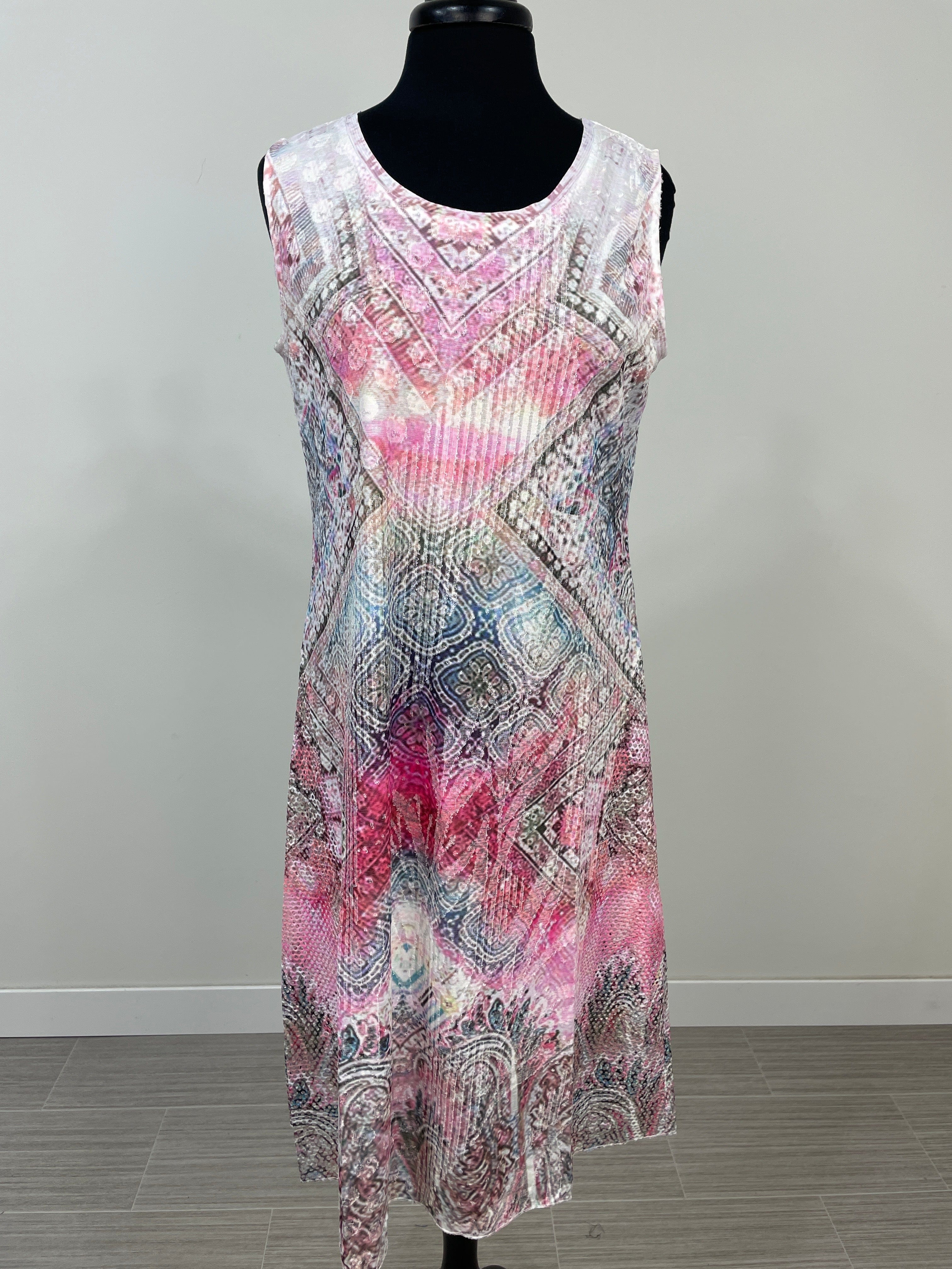 Pink Abstract Print Sleeveless Dress