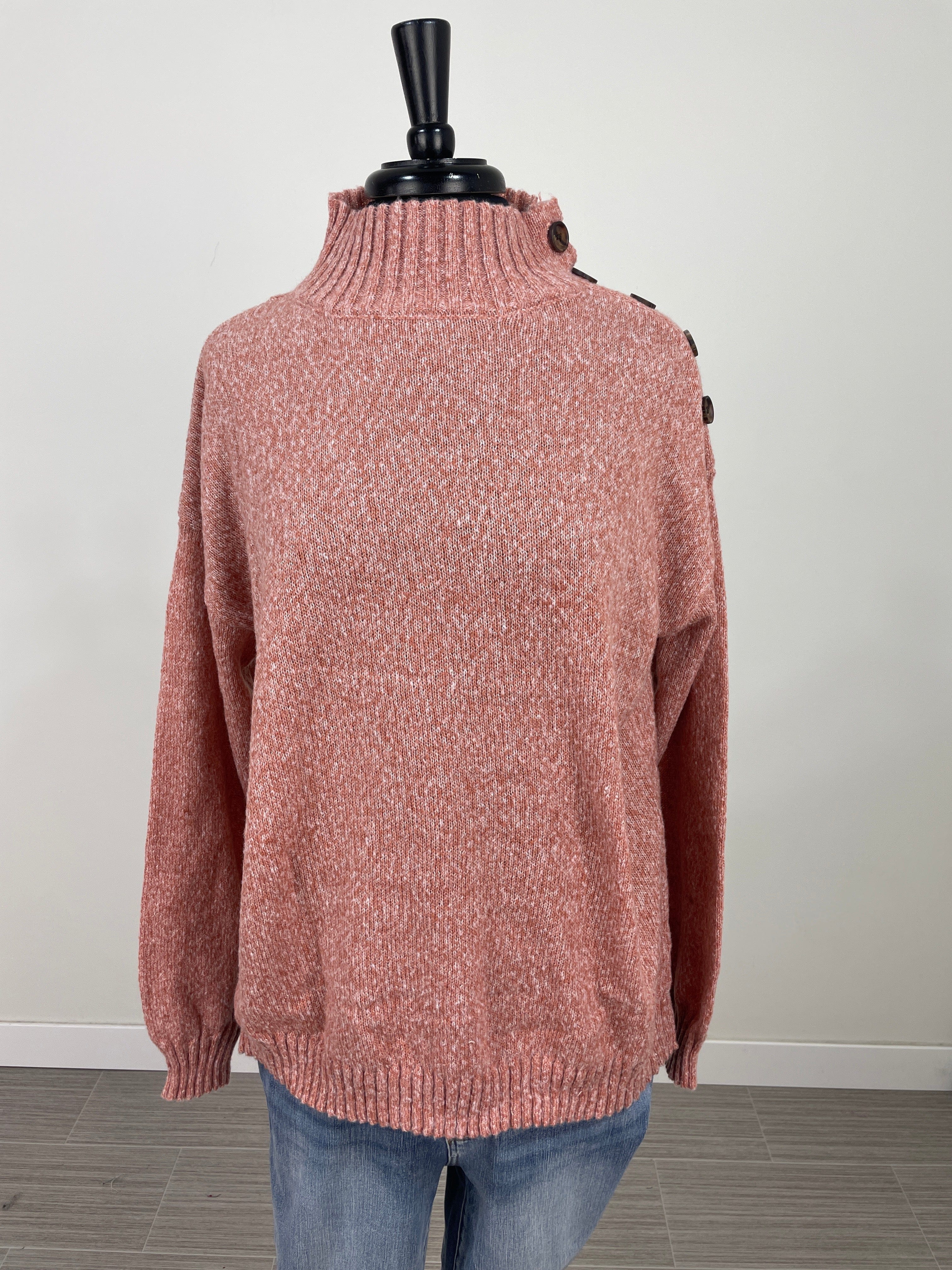 Light Rust Button Shoulder Sweater