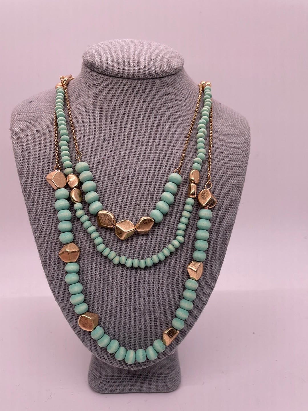 Mint Triple Layer Bead Necklace