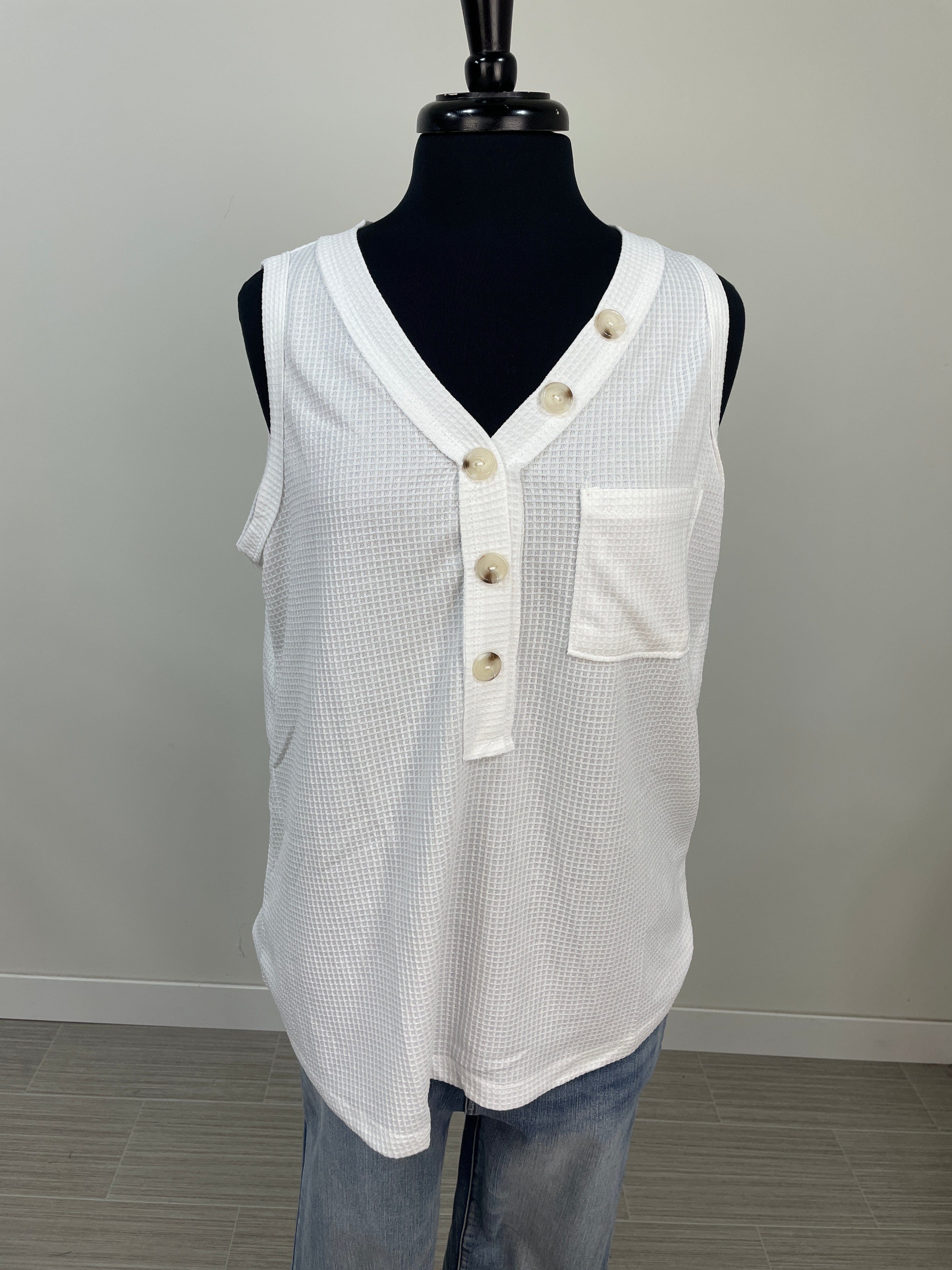 Ivory Waffle Detail Tank