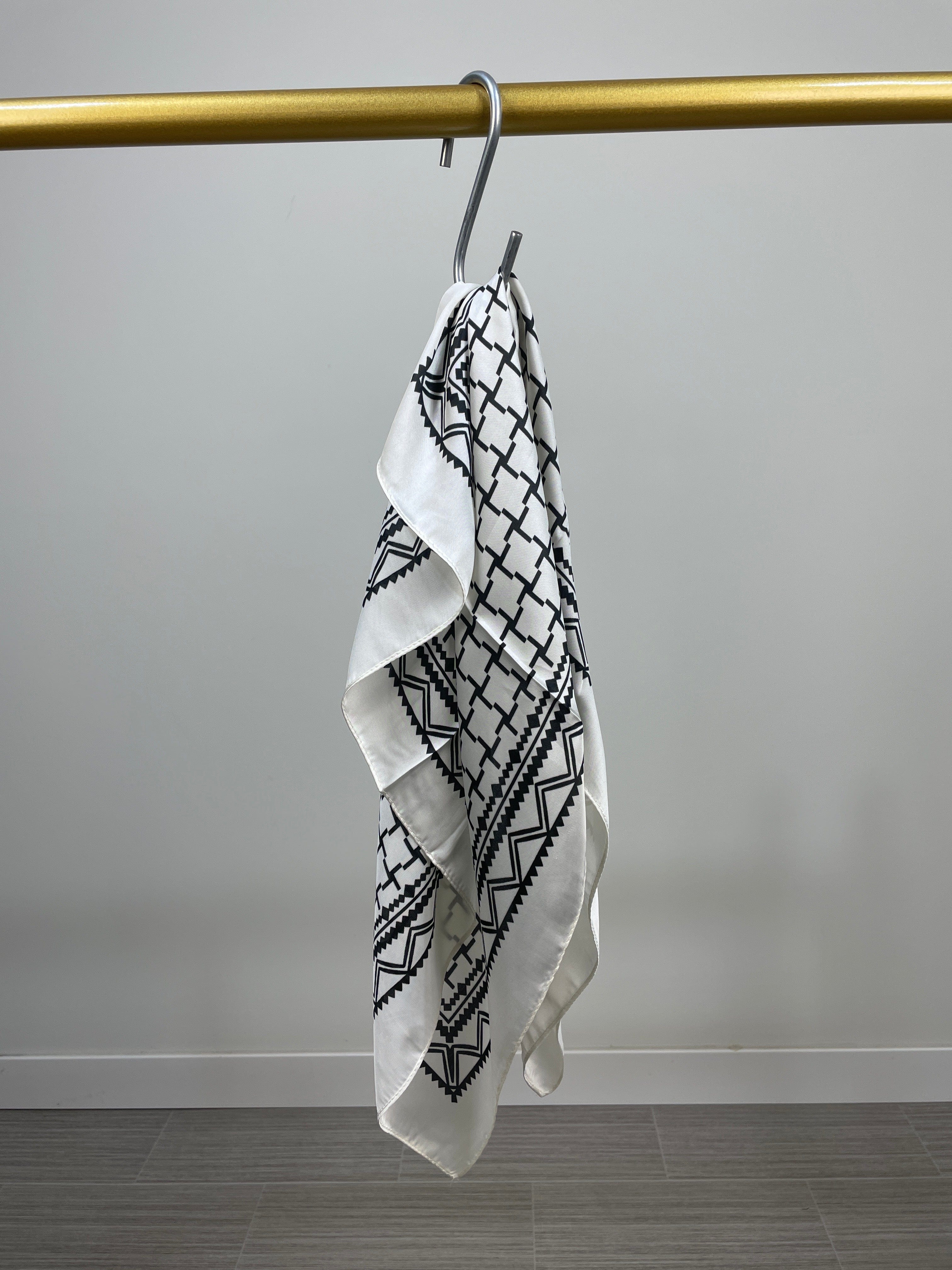 Black & White Abstract Print Satin Scarf
