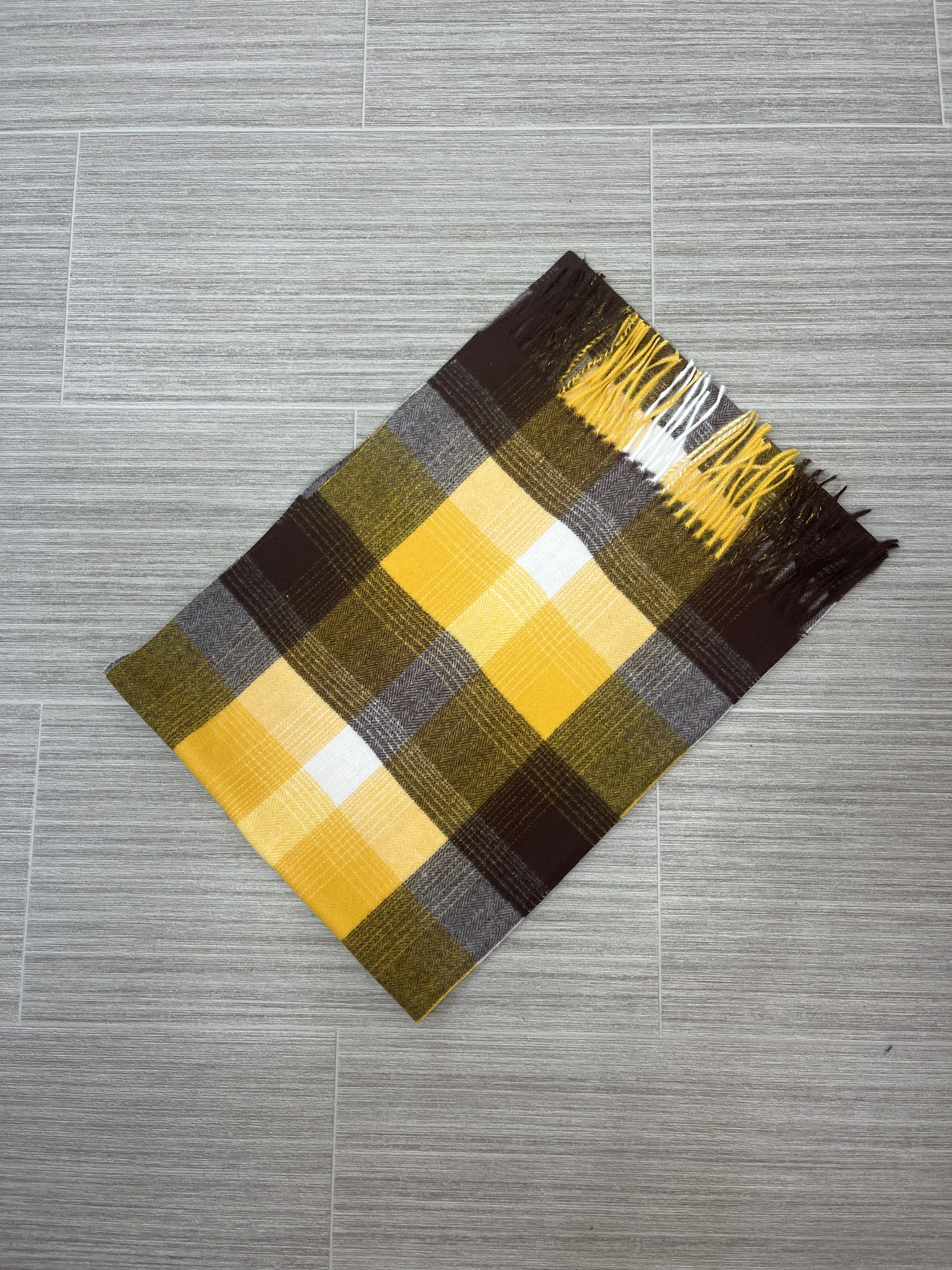 Brown Yellow Plaid Cashmere Feel Scarf
