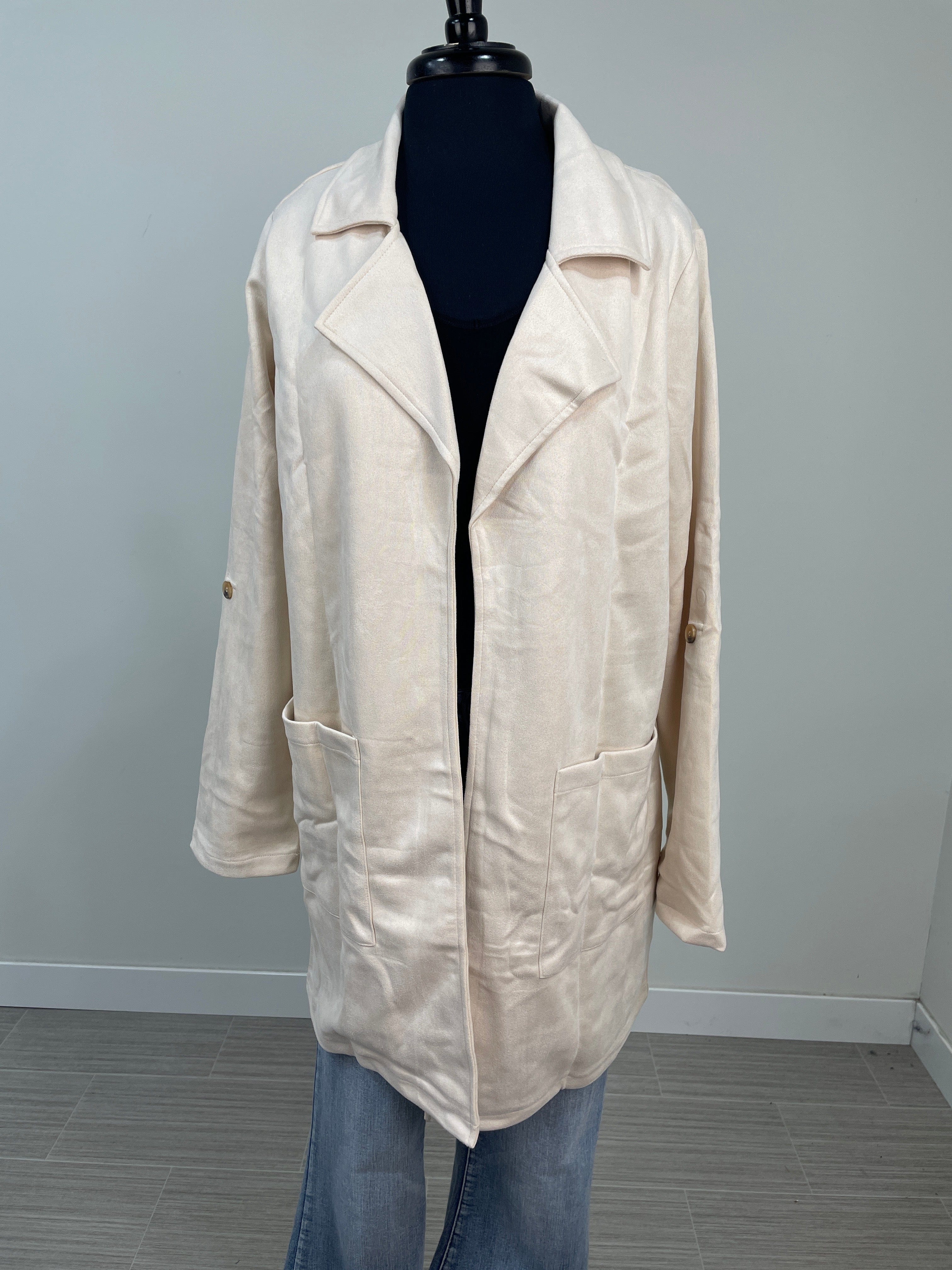 Ecru Sueded Open Jacket