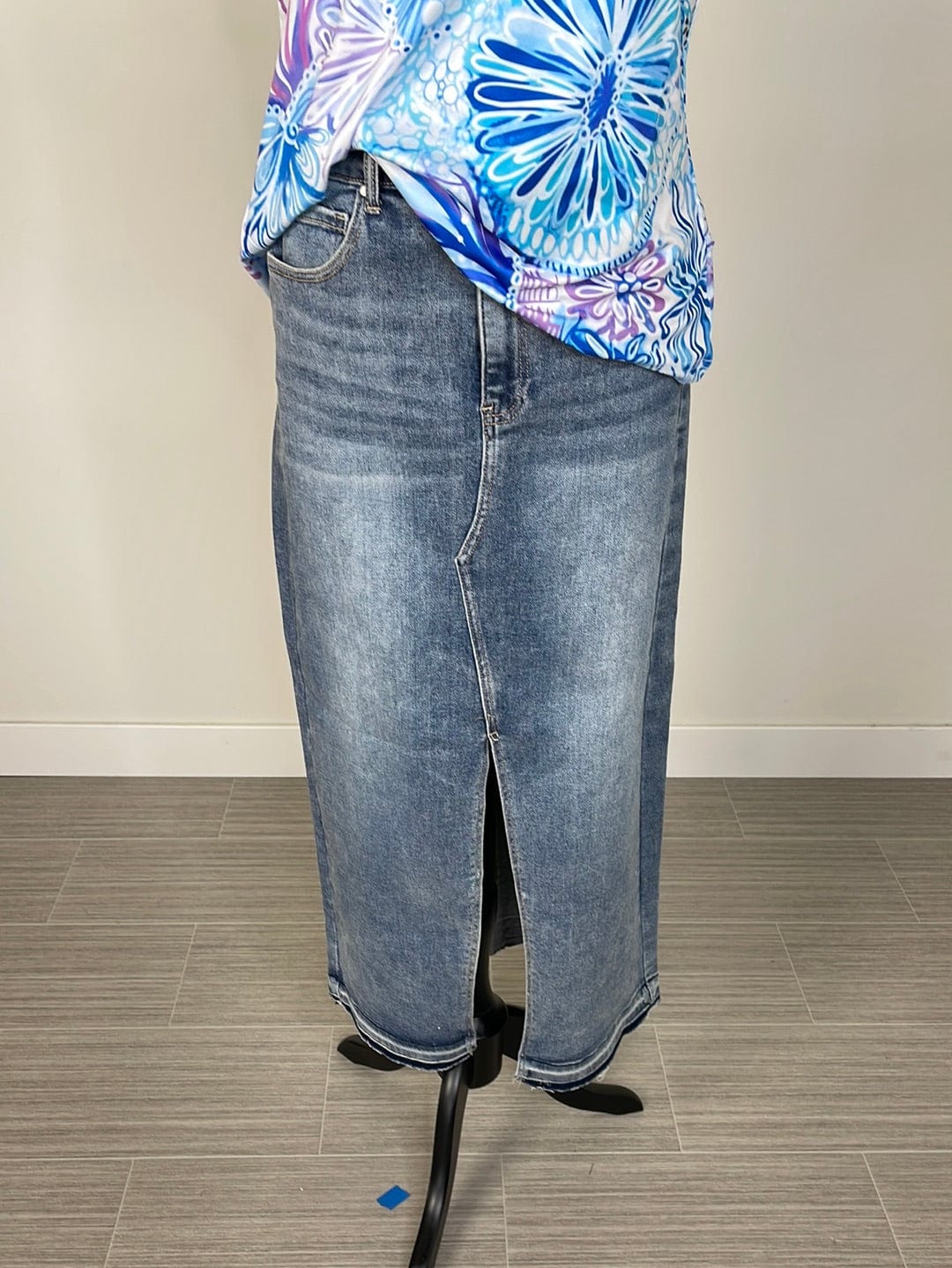 High Rise Maxi Denim Skirt